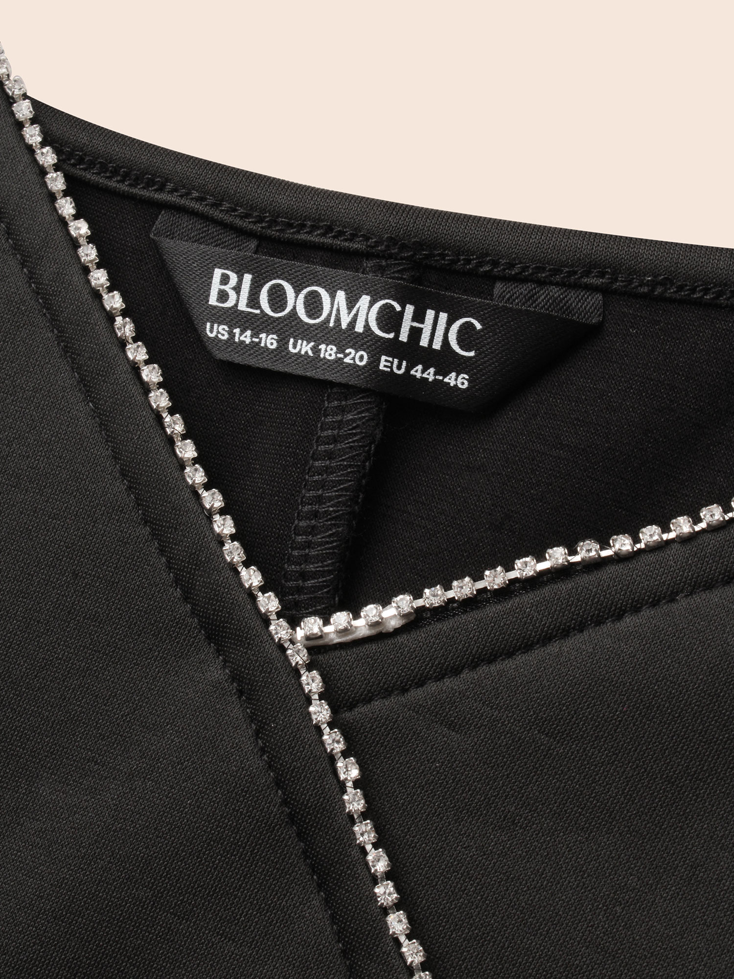 Plus Size Rhinestone Detail Overlap Collar Cami Dress Black Women Cocktail Rhinestone detailing Overlap Collar Sleeveless Curvy BloomChic 22-24/3X 