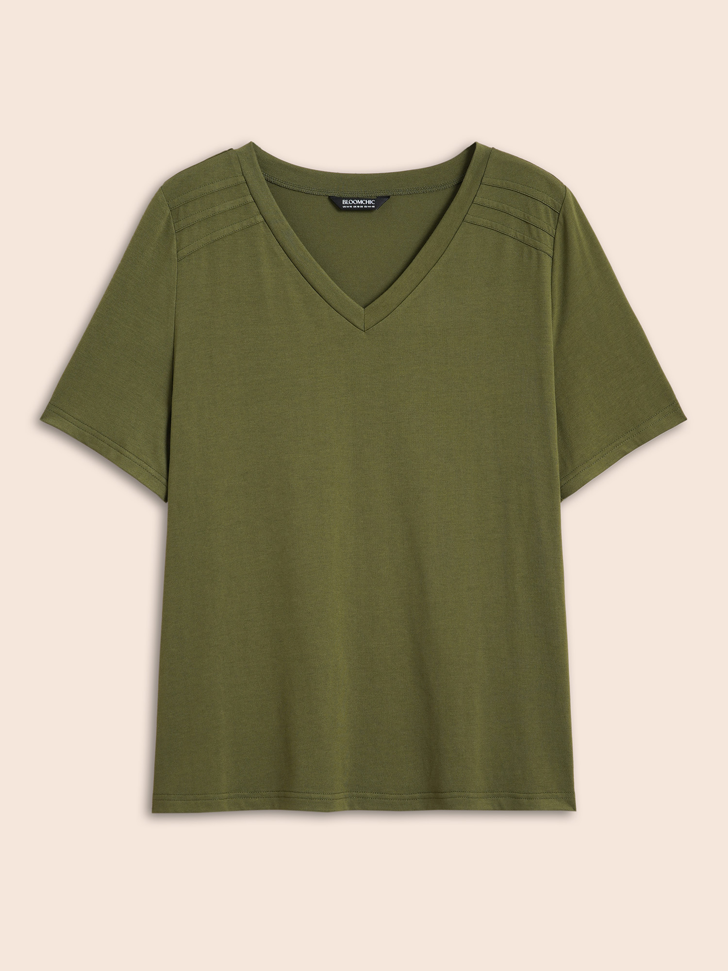 

Plus Size V Neck Pleated Stretchy T-shirt ArmyGreen Women Casual Pleated V-neck Everyday T-shirts BloomChic