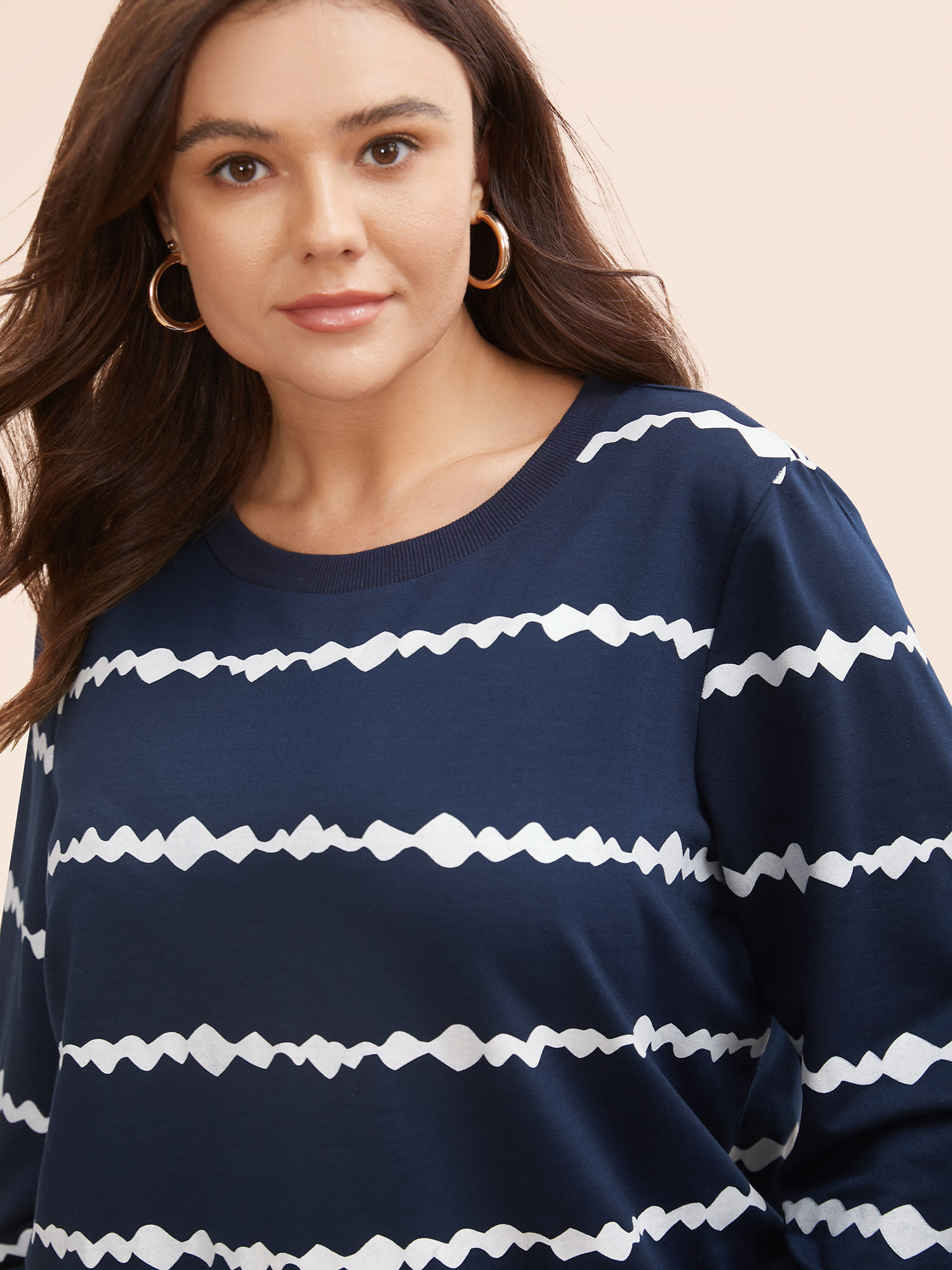 Plus Size Round Neck Asymmetrical Striped Sweatshirt Women Midnight Casual Contrast Round Neck Everyday Sweatshirts BloomChic 30/6X 