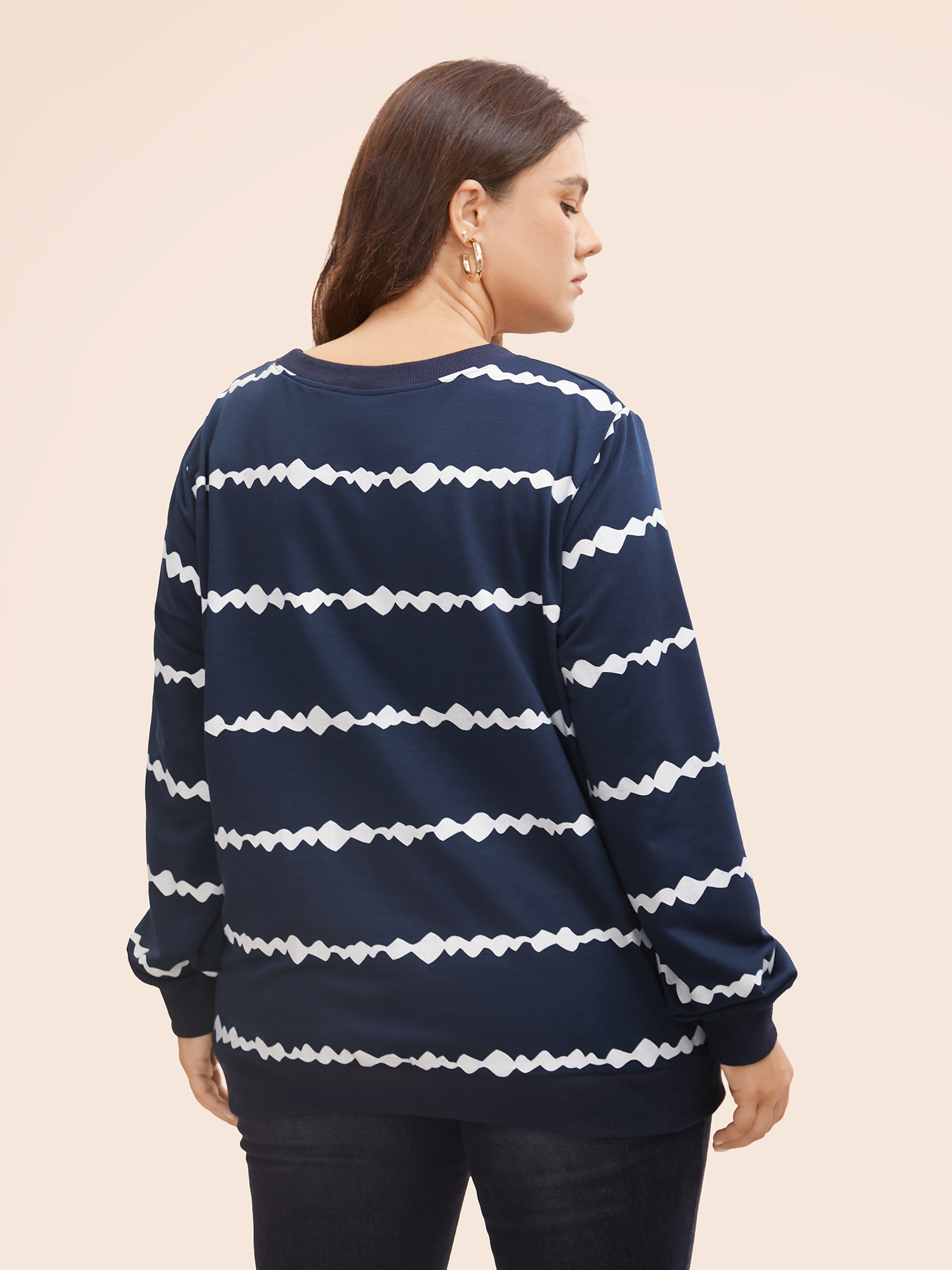Plus Size Round Neck Asymmetrical Striped Sweatshirt Women Midnight Casual Contrast Round Neck Everyday Sweatshirts BloomChic 30/6X 