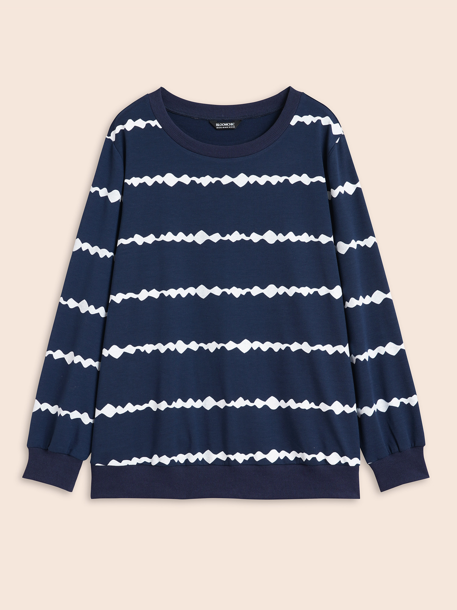 Plus Size Round Neck Asymmetrical Striped Sweatshirt Women Midnight Casual Contrast Round Neck Everyday Sweatshirts BloomChic 30/6X 