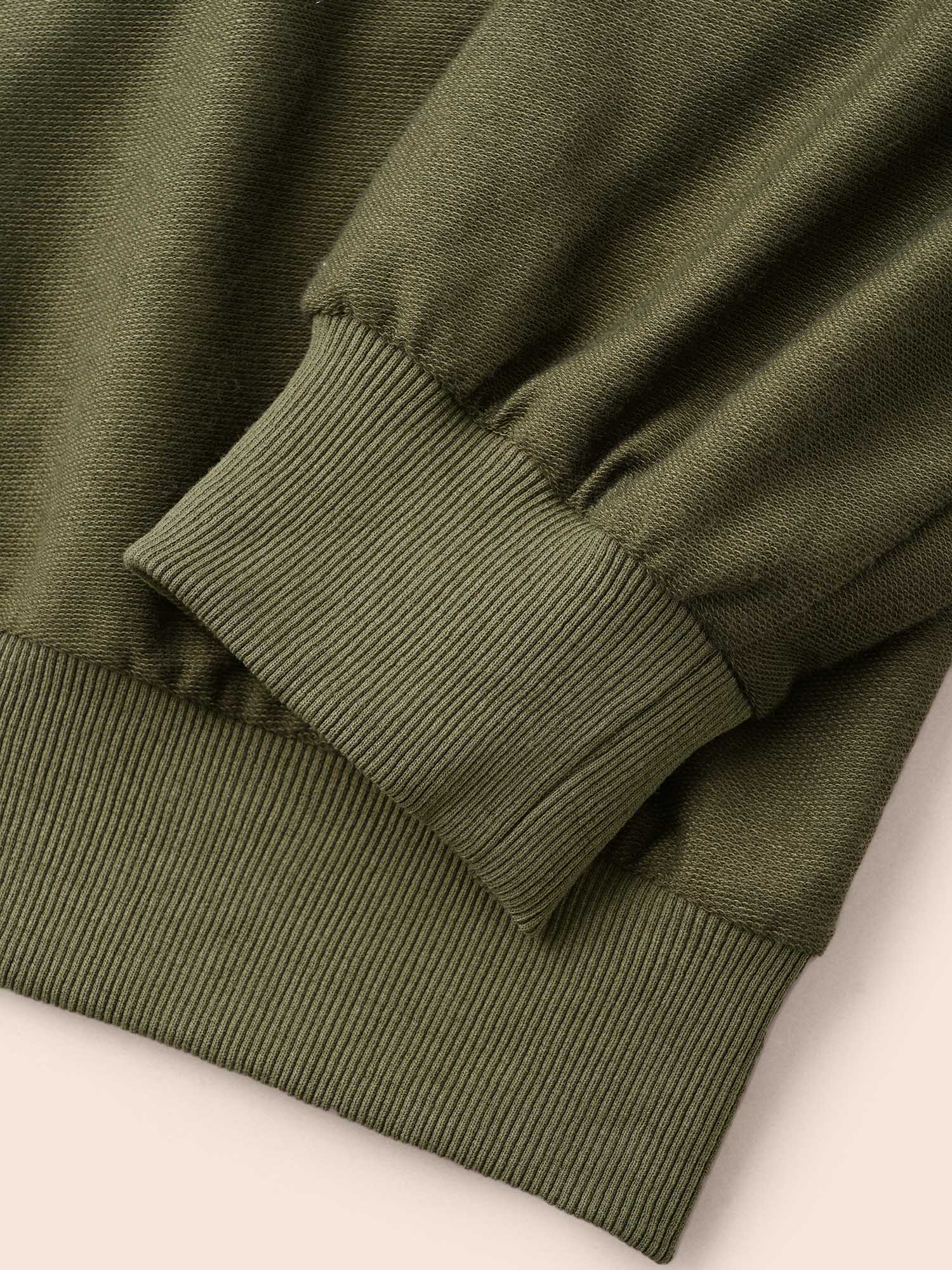 Plus Size Solid Button Up Raglan Sleeve Hooded Sweatshirt Women ArmyGreen Casual Patchwork Hooded Everyday Sweatshirts BloomChic 12/L 