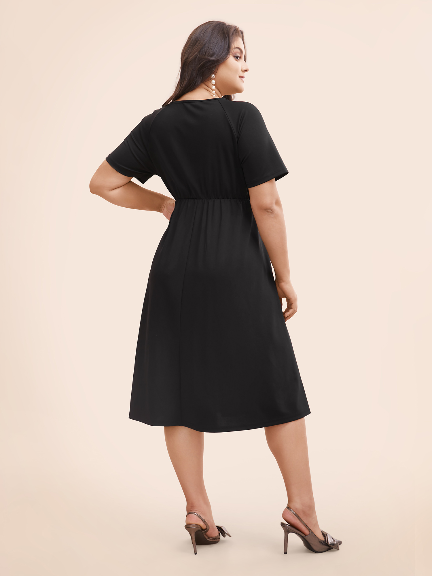 Plus Size Pearl Beaded Cut Out Raglan Sleeve Dress Black Women Elegant Beaded Round Neck Short sleeve Curvy BloomChic 18-20/2X 