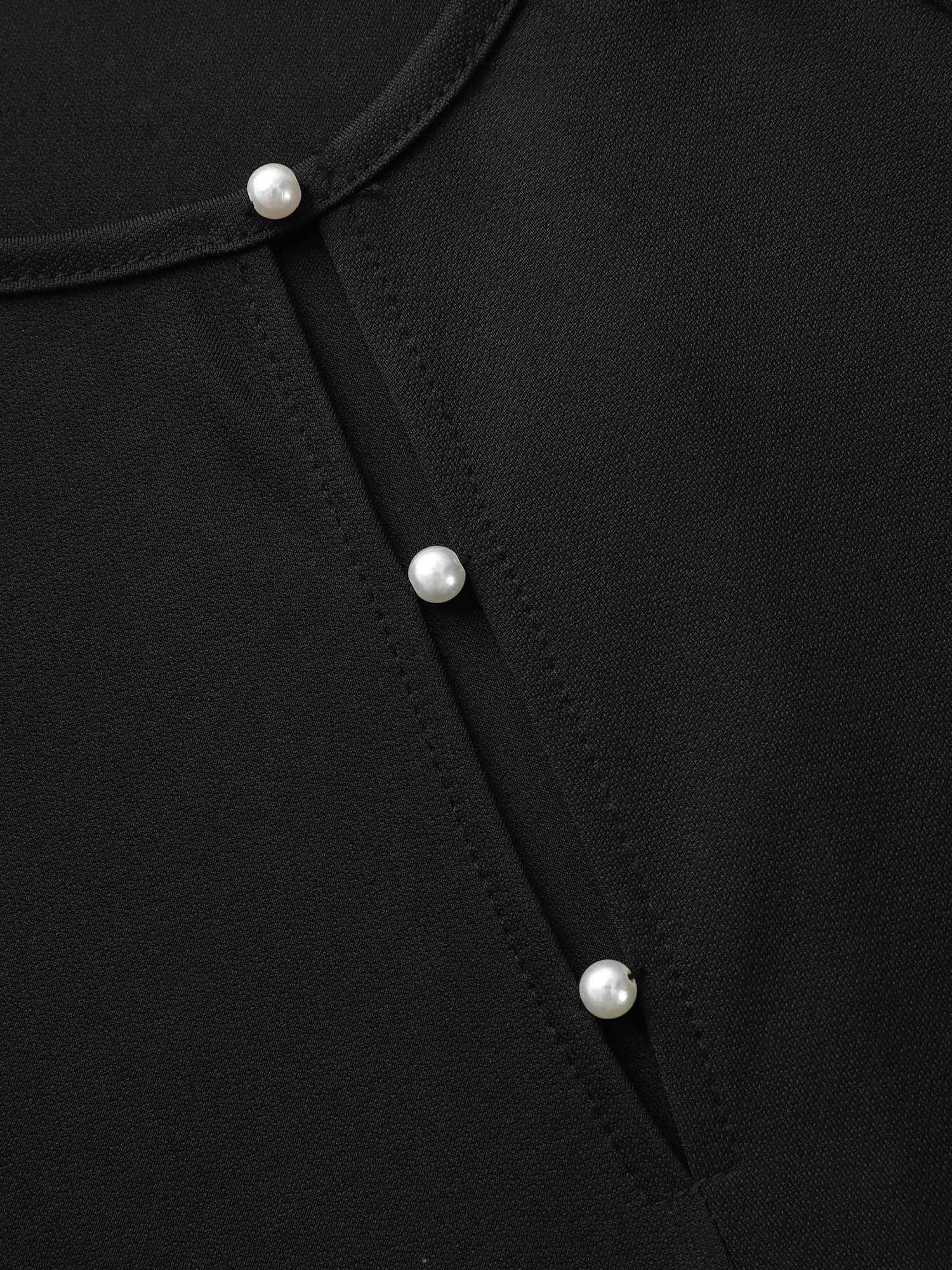 Plus Size Pearl Beaded Cut Out Raglan Sleeve Dress Black Women Elegant Beaded Round Neck Short sleeve Curvy BloomChic 18-20/2X 