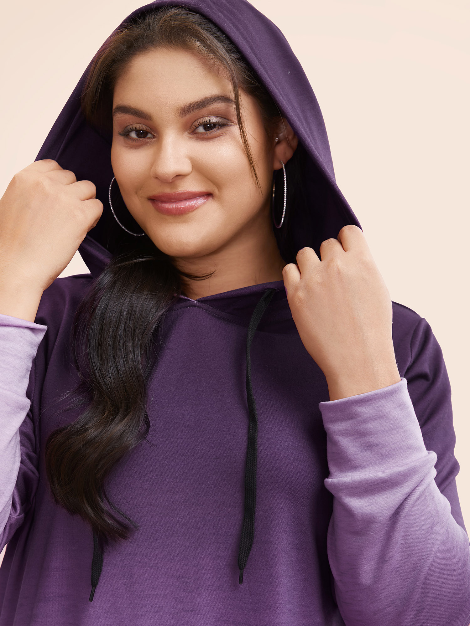 

Plus Size Ombre Pocket Drawstring Hooded Sweatshirt Women Purple Casual Elastic cuffs Hooded Everyday Sweatshirts BloomChic