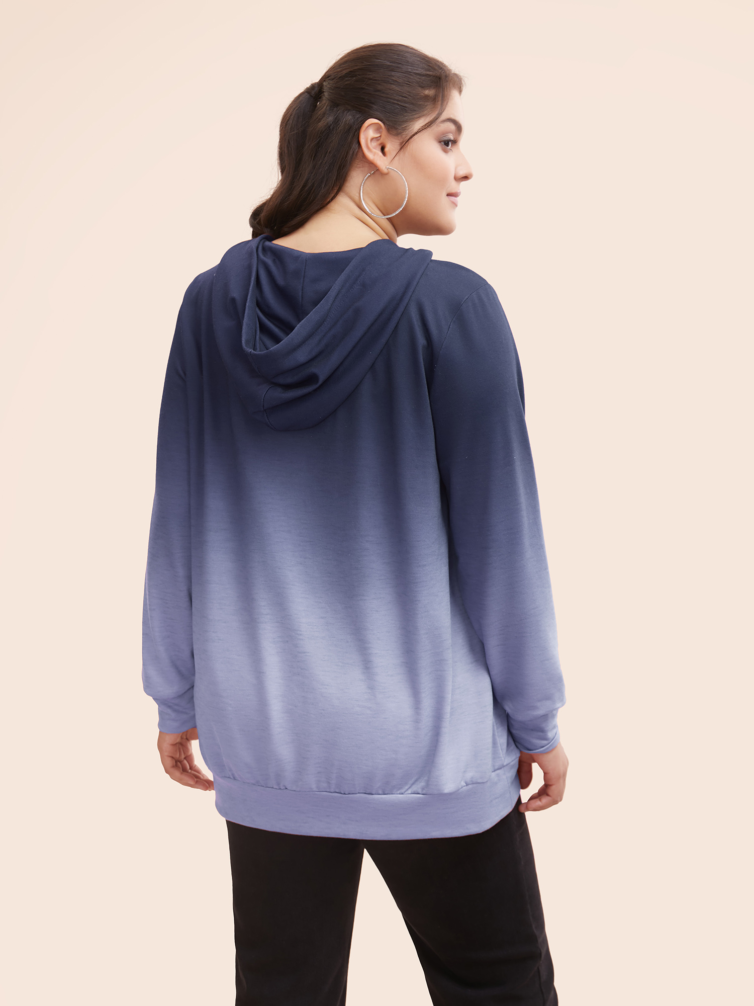 

Plus Size Ombre Pocket Drawstring Hooded Sweatshirt Women Blue Casual Elastic cuffs Hooded Everyday Sweatshirts BloomChic