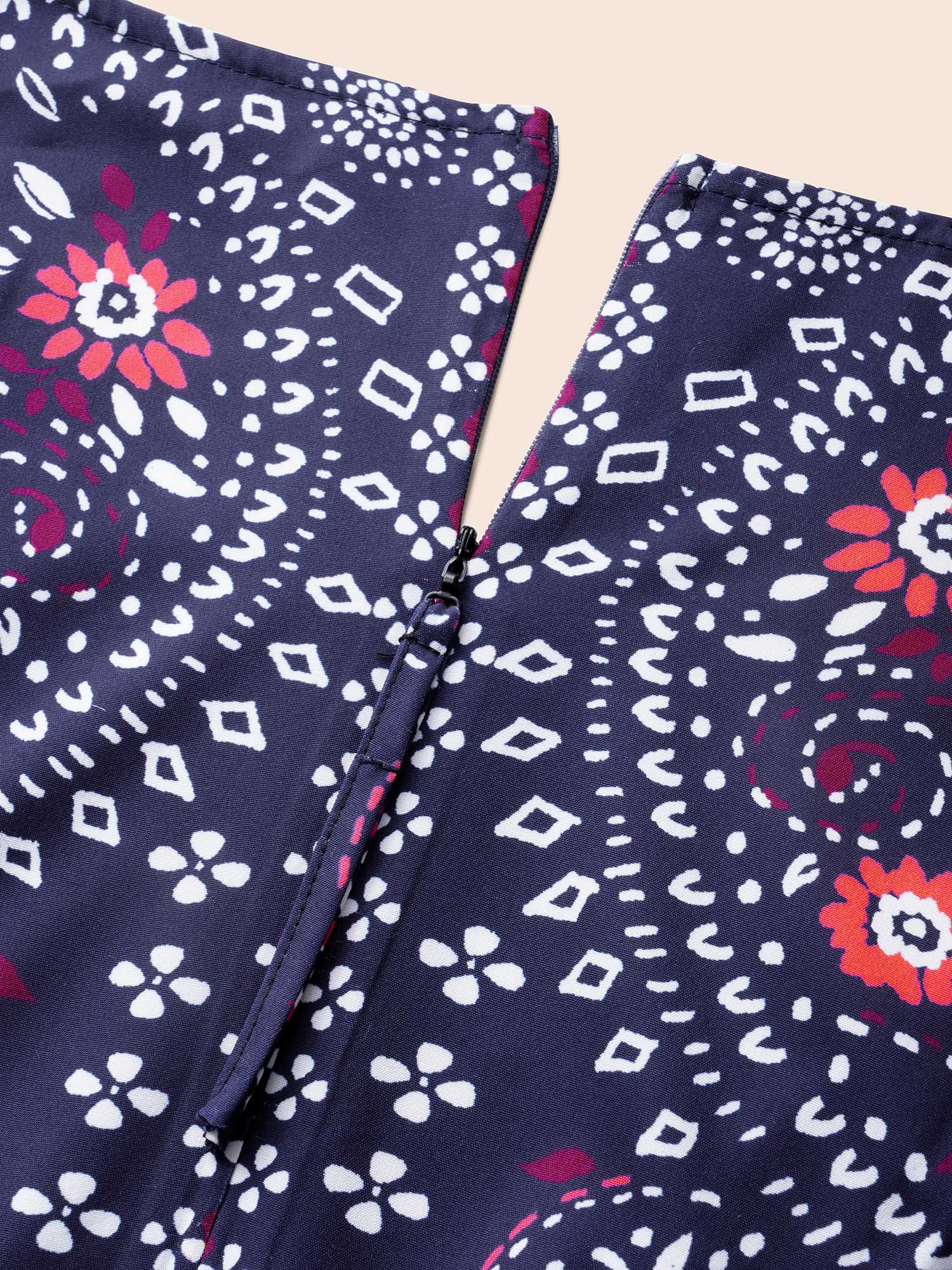 Plus Size DarkBlue Bandana Print Belted Pocket Surplice Neck Romper Women Resort Short sleeve V-neck Vacation Loose Jumpsuits BloomChic 12/L 