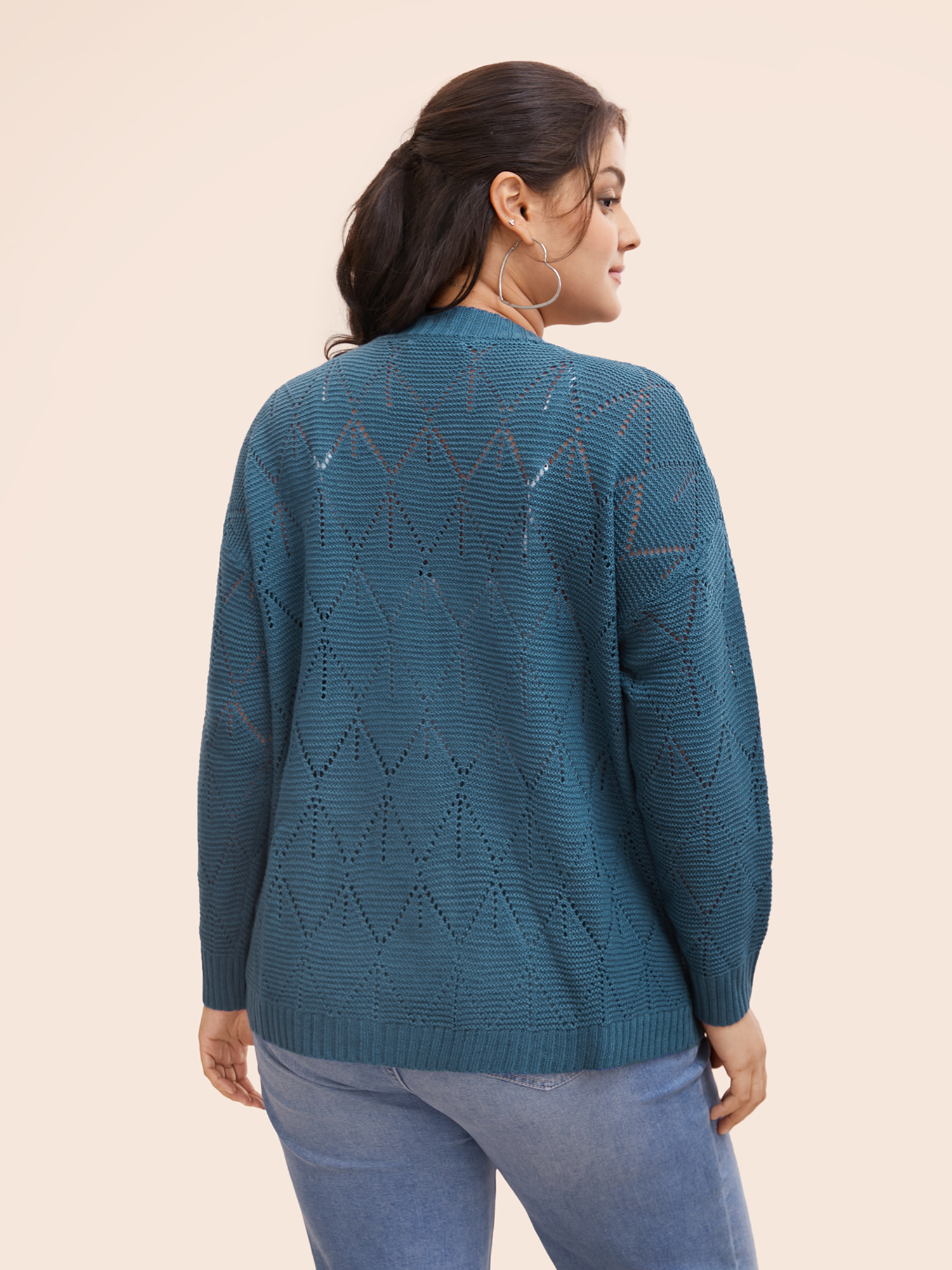 Plus Size Geometric Hollow Out Open Front Cardigan Aegean Women Casual Loose Long Sleeve Everyday Cardigans BloomChic 28/5X 