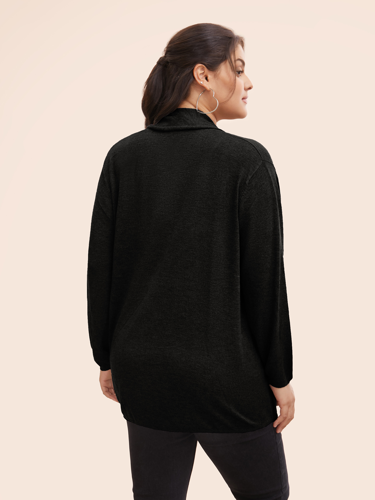 Plus Size Supersoft Essentials Plain Lapel Collar Drape Cardigan Black Women Casual Loose Long Sleeve Everyday Cardigans BloomChic 22-24/3X 