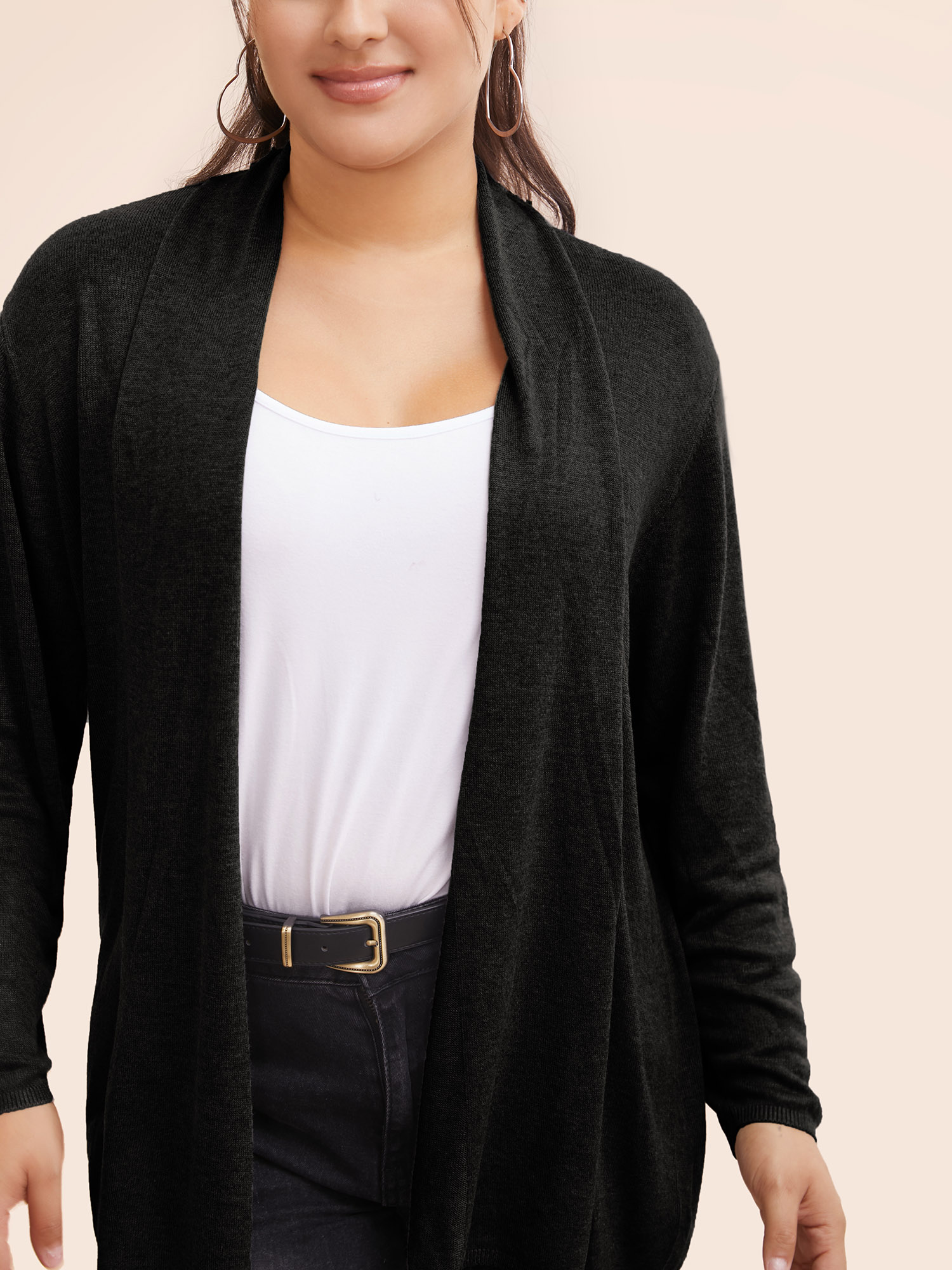 Plus Size Supersoft Essentials Plain Lapel Collar Drape Cardigan Black Women Casual Loose Long Sleeve Everyday Cardigans BloomChic 22-24/3X 