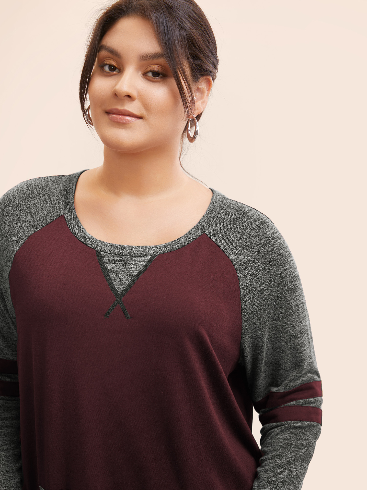 Plus Size Women Everyday Striped Pocket Regular Raglan sleeve Long Sleeve Round Neck Pocket Casual Sweatshirts BloomChic 