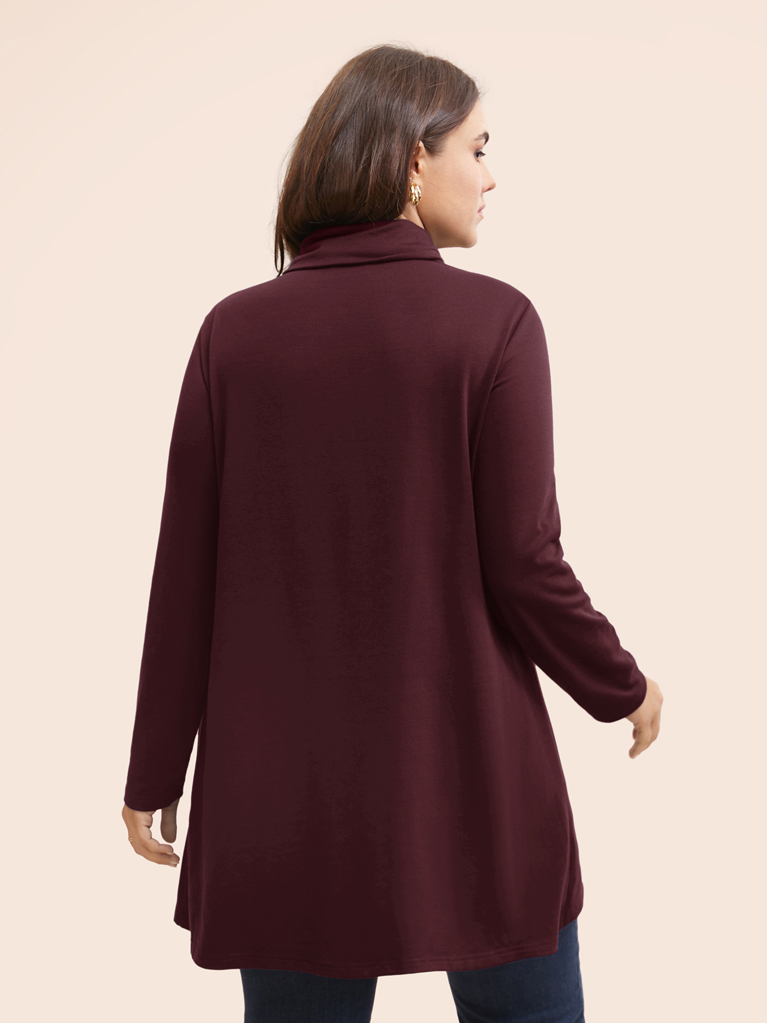 

Plus Size Plain Wrap Hem Turtleneck Sweatshirt Women Burgundy Elegant Wrap Turtleneck Dailywear Sweatshirts BloomChic