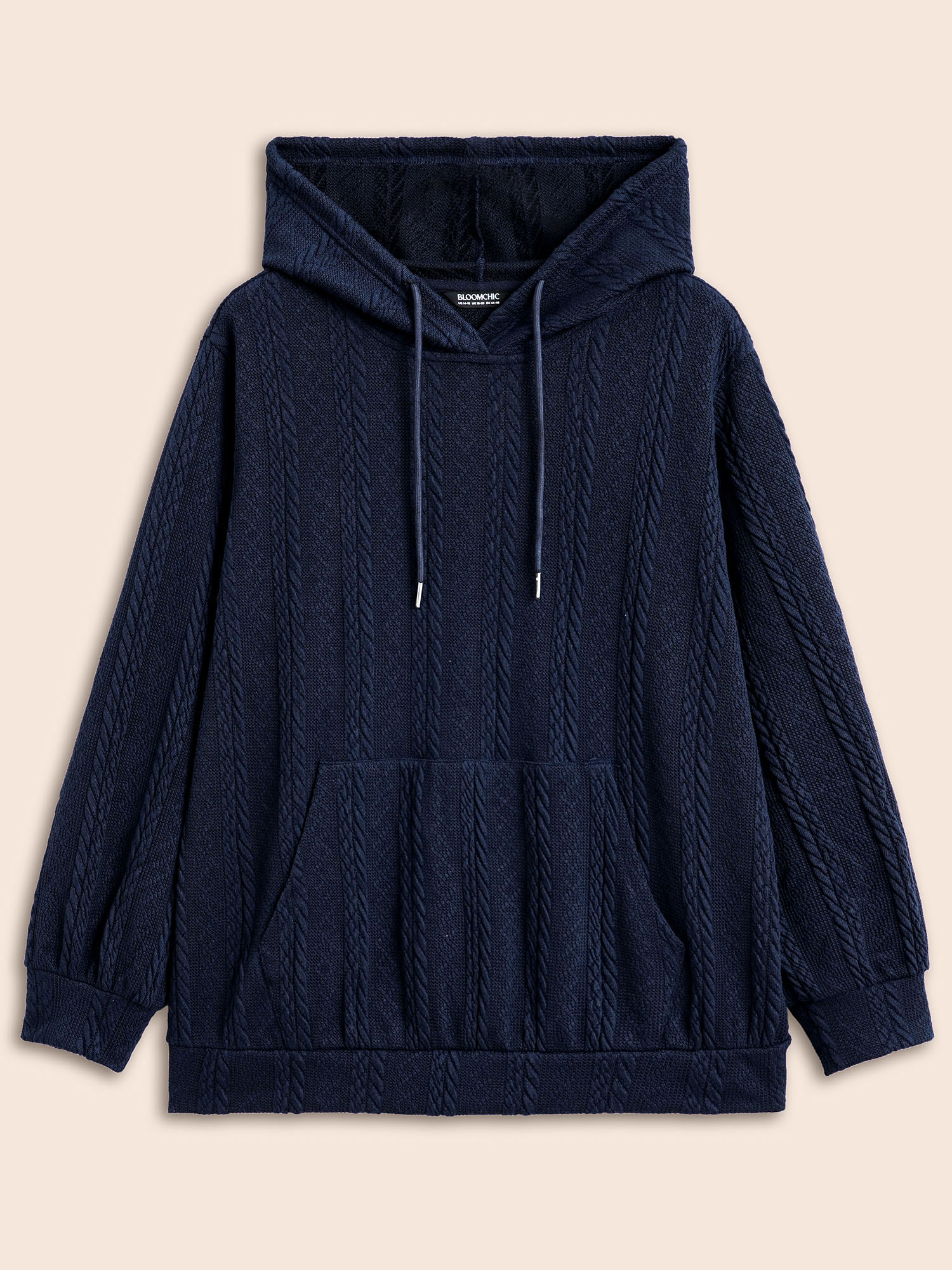 Plus Size Solid Cable Knit Hooded Drawstring Sweatshirt Women DarkBlue Casual Texture Hooded Everyday Sweatshirts BloomChic 18-20/2X 