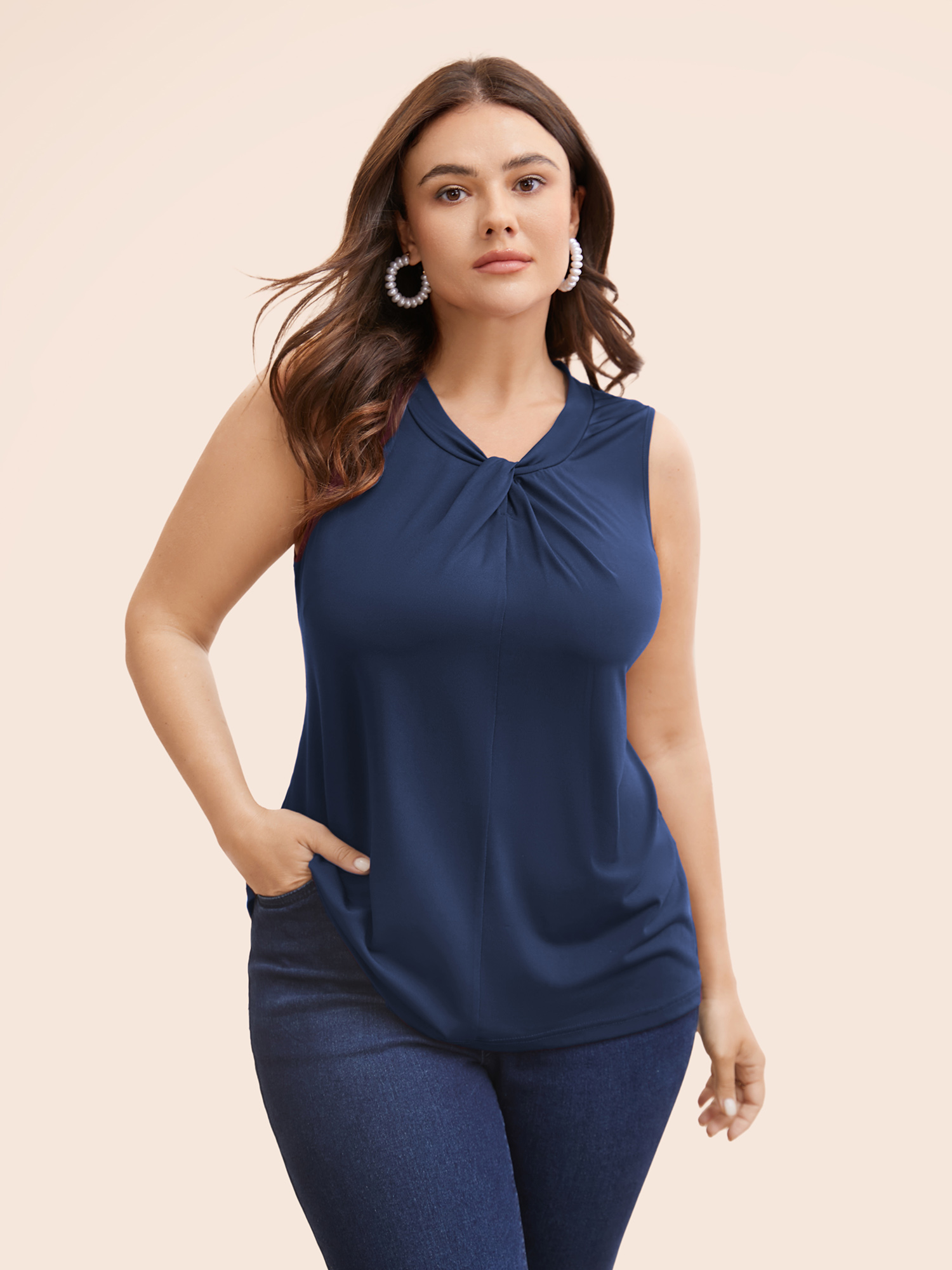 

Plus Size Solid Asymmetrical Neck Twist Front Tank Top Women Indigo Elegant Twist Asymmetrical Neck Everyday Tank Tops Camis BloomChic