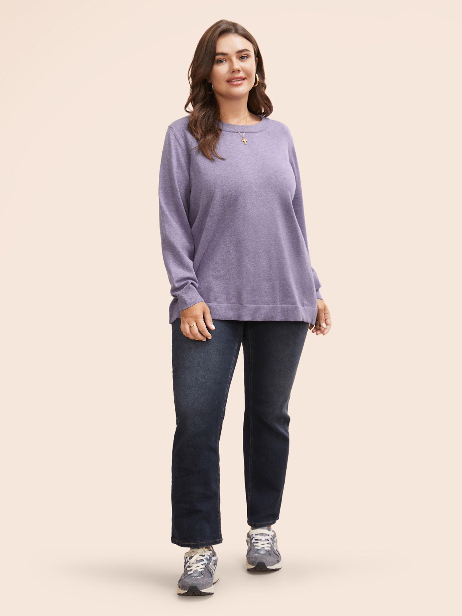 

Plus Size Round Neck Solid Cut Out Pullover Mauve Women Casual Long Sleeve Round Neck Everyday Pullovers BloomChic