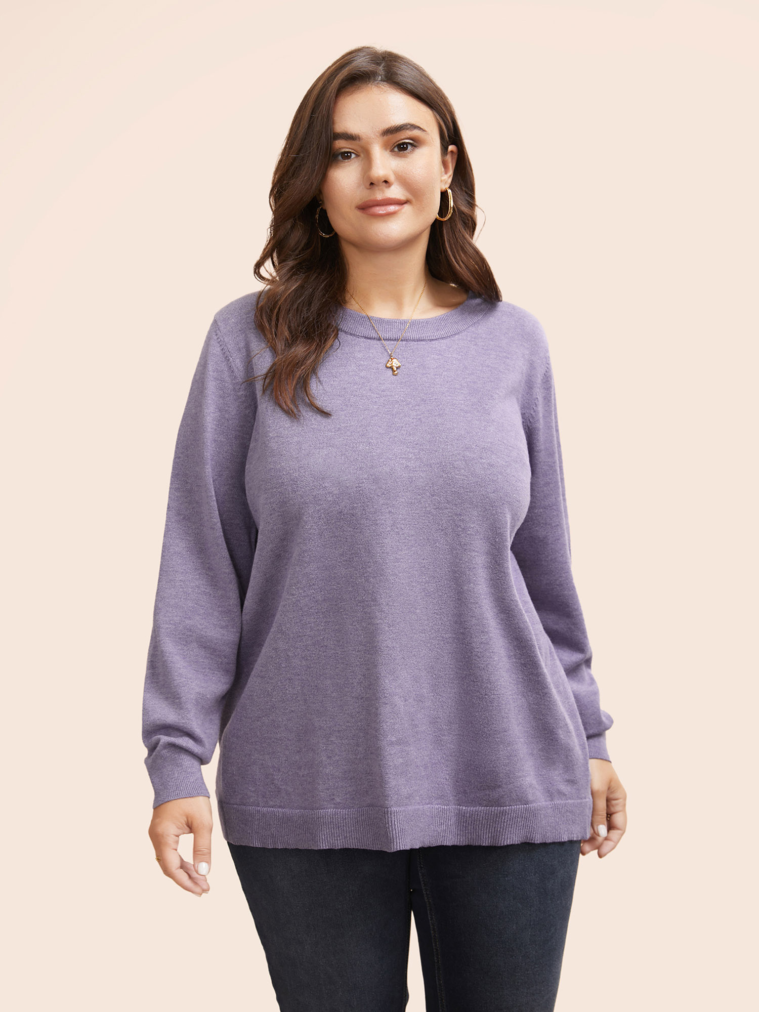 

Plus Size Round Neck Solid Cut Out Pullover Mauve Women Casual Long Sleeve Round Neck Everyday Pullovers BloomChic