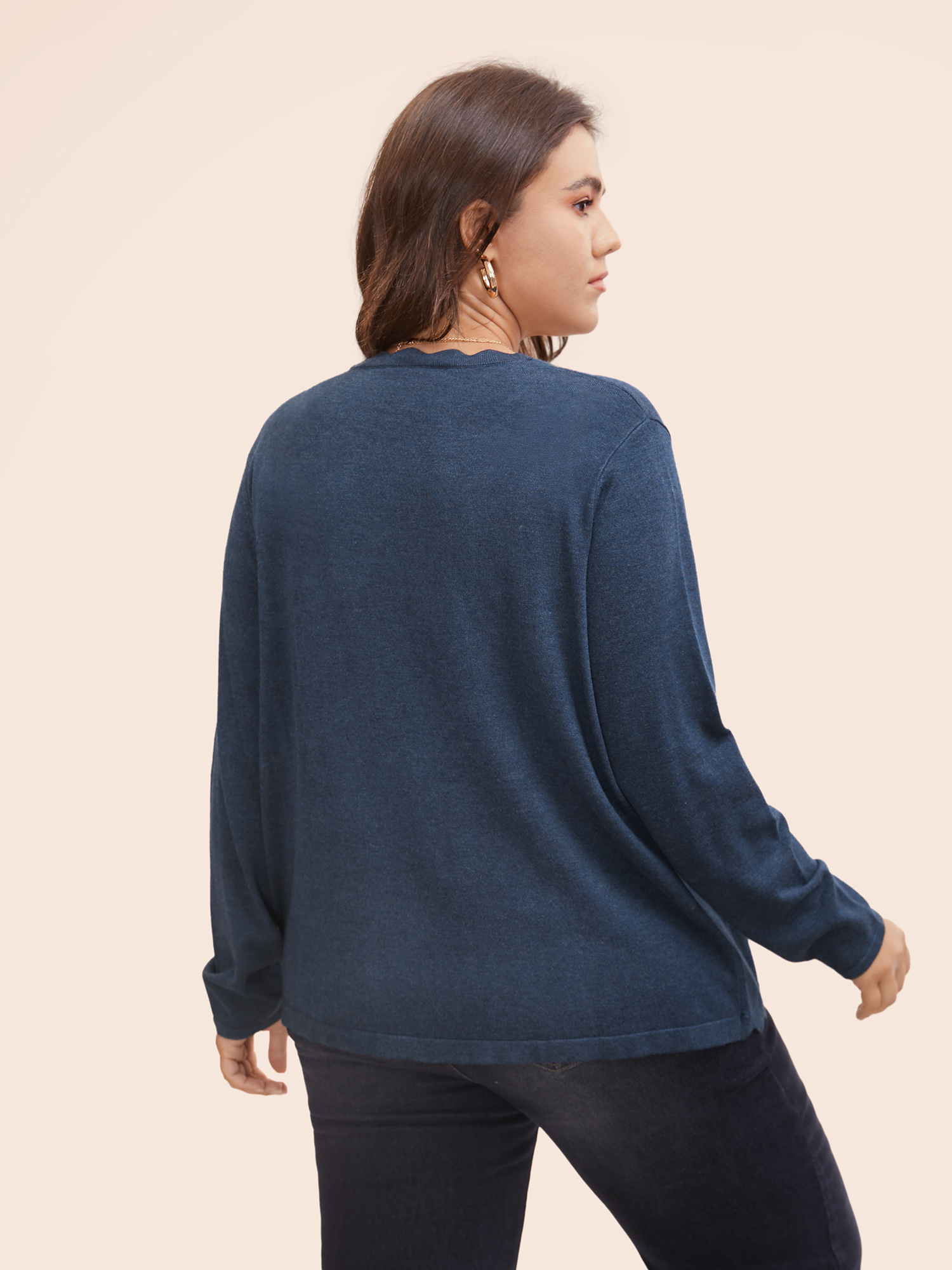 Plus Size Supersoft Essentials Solid Scalloped Trim Cardigan Midnight Women Casual Loose Long Sleeve Everyday Cardigans BloomChic 30/6X 