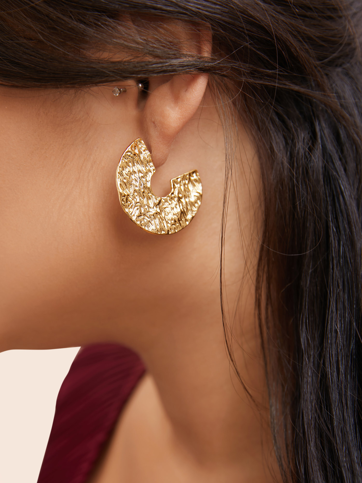 Metallic Geometric Circle Hoop Earrings Everyday One Size Basics Earrings BloomChic