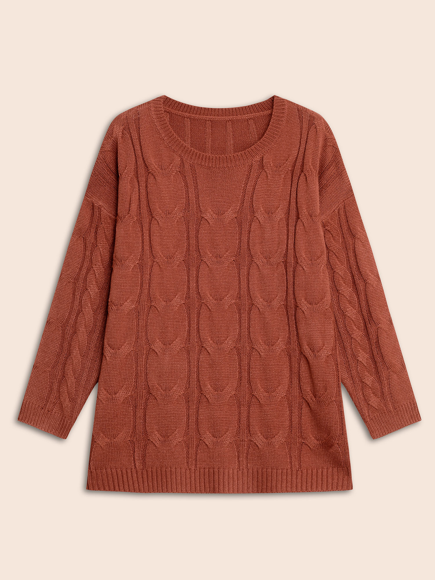 

Plus Size Plain Textured Drop Shoulder Sleeve Pullover Russet Women Casual Long Sleeve Round Neck Everyday Pullovers BloomChic