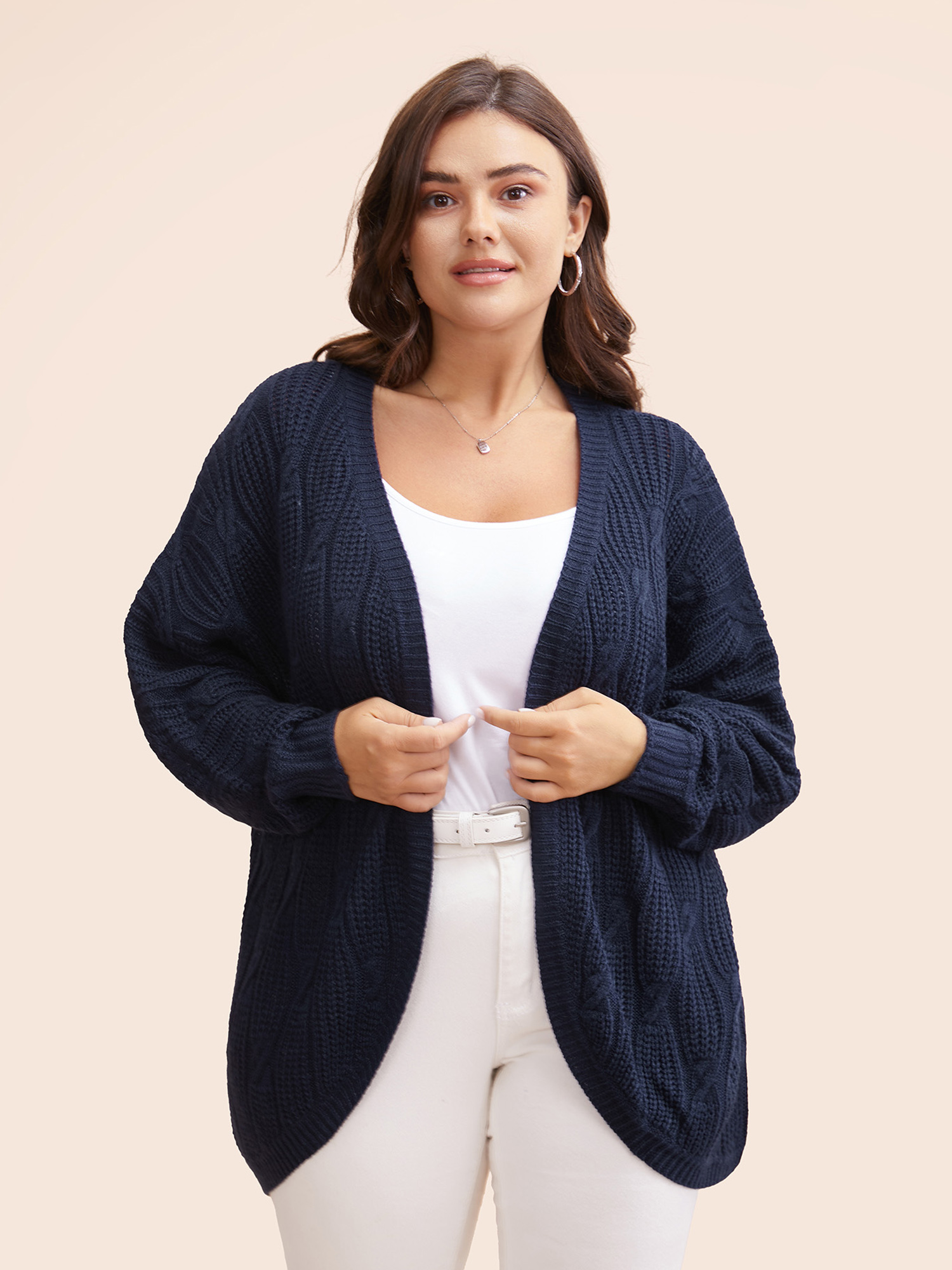 

Plus Size Solid Curved Hem Dolman Sleeve Cardigan Indigo Women Resort Loose Long Sleeve Vacation Cardigans BloomChic