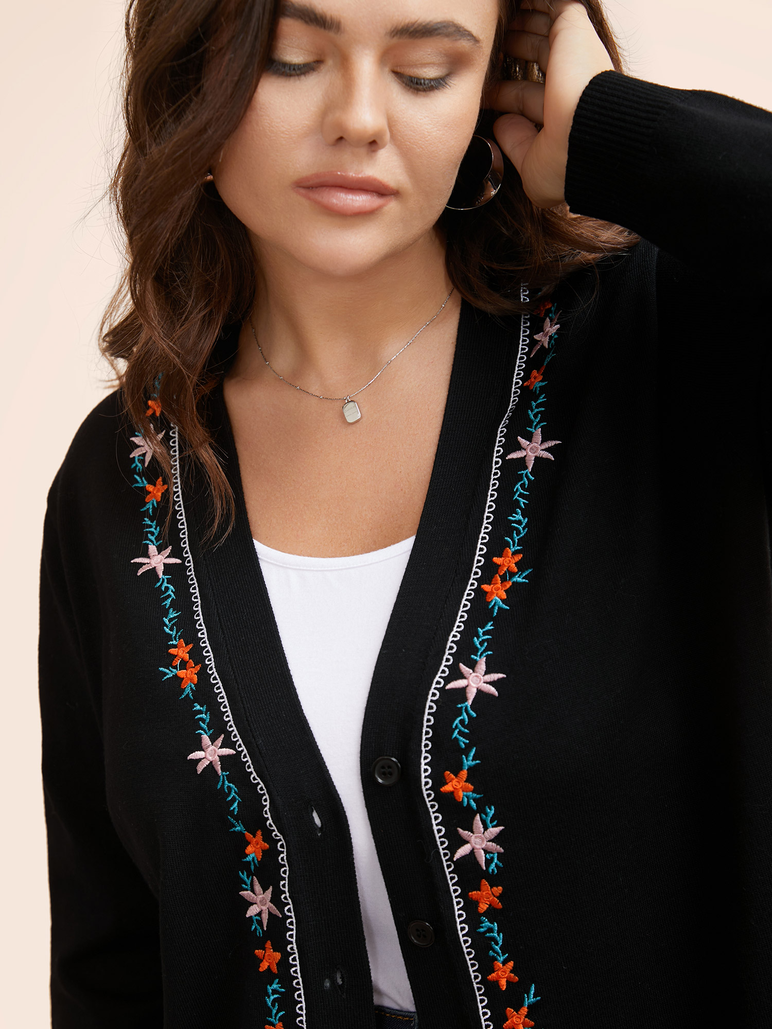 

Plus Size Supersoft Essentials Floral Embroidered Cardigan Black Women Casual Long Sleeve Everyday Cardigans BloomChic