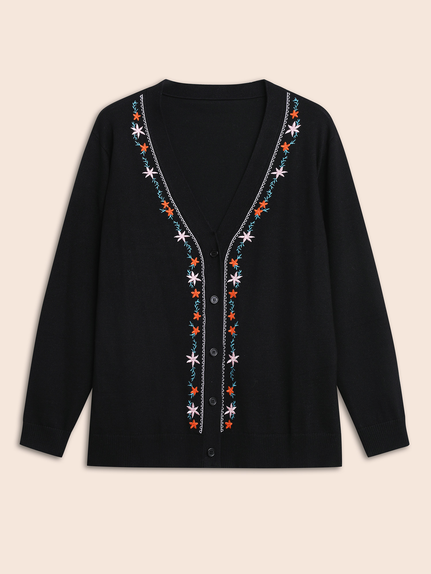 Plus Size Supersoft Essentials Floral Embroidered Cardigan Black Women Casual Long Sleeve Everyday Cardigans BloomChic 18-20/2X 