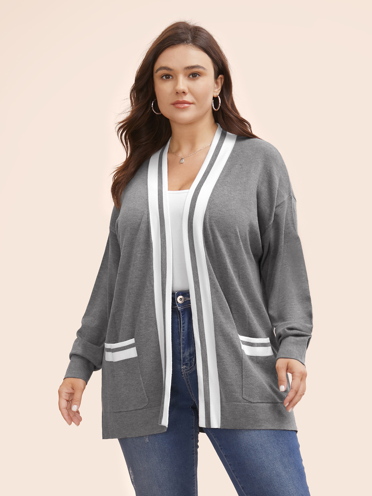 

Plus Size Supersoft Essentials Contrast Slit Hem Cardigan DarkGray Women Casual Loose Long Sleeve Everyday Cardigans BloomChic