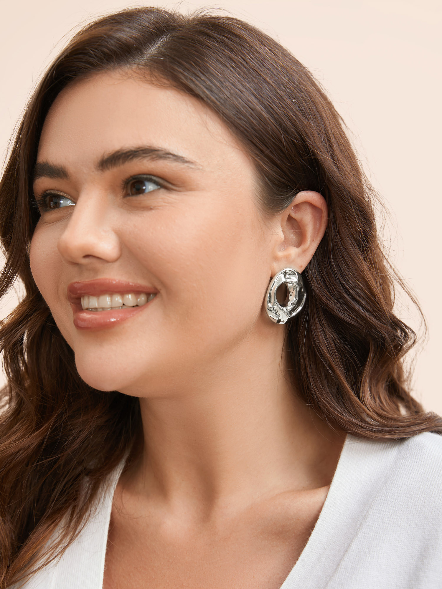 Metallic Textured Hoop Earrings Everyday One Size Basics Earrings BloomChic