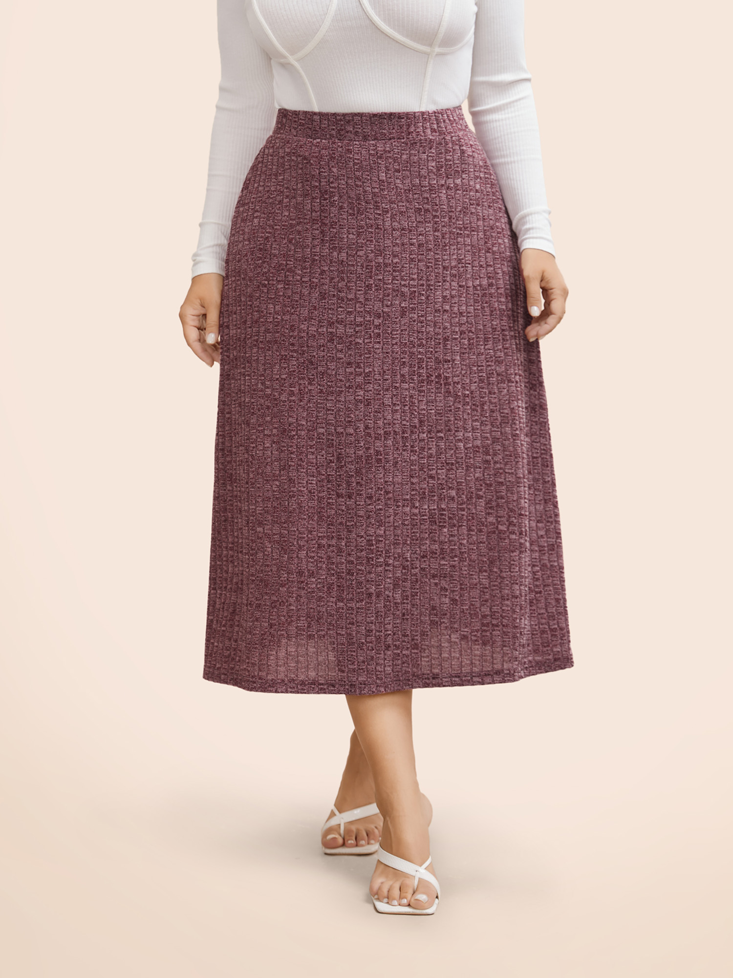 

Plus Size Plain Textured Medium Stretch Skirt Women Burgundy Casual Texture Medium stretch Everyday Skirts BloomChic