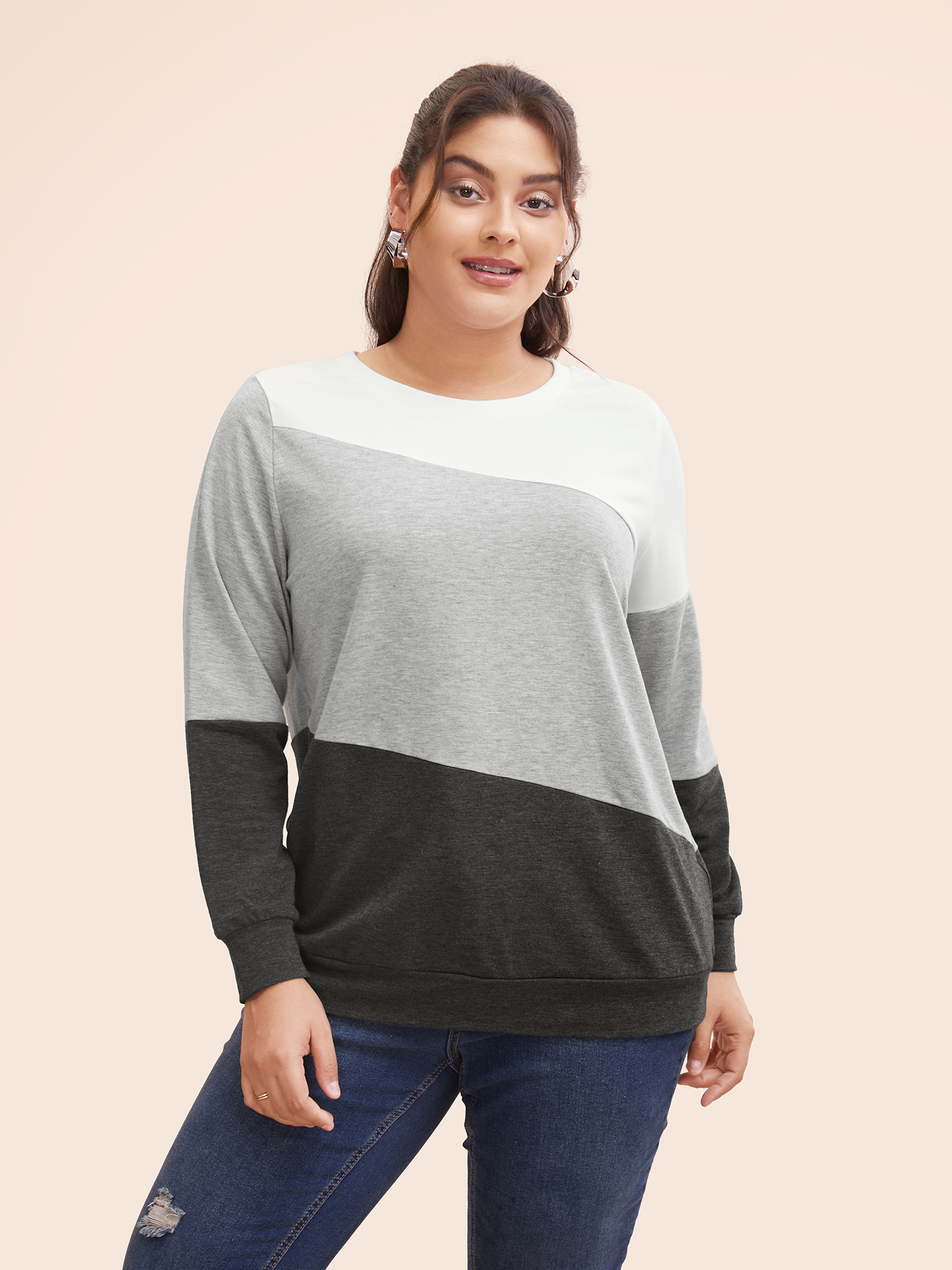 

Plus Size Crew Neck Colorblock Contrast Sweatshirt Women DimGray Casual Contrast Round Neck Everyday Sweatshirts BloomChic