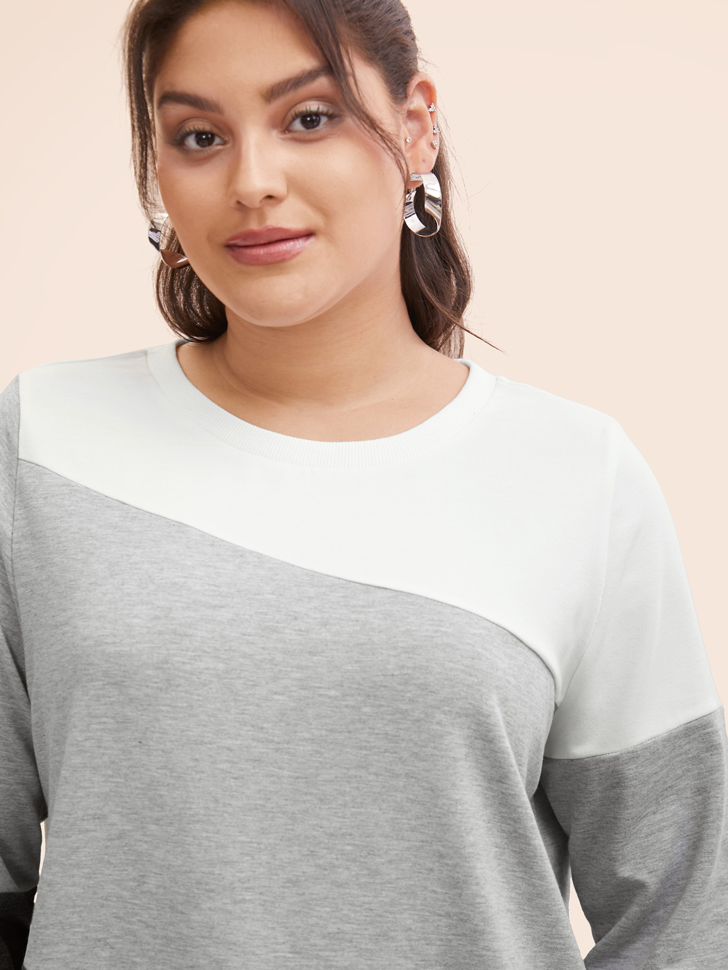 Plus Size Crew Neck Colorblock Contrast Sweatshirt Women DimGray Casual Contrast Round Neck Everyday Sweatshirts BloomChic 14-16/1X 