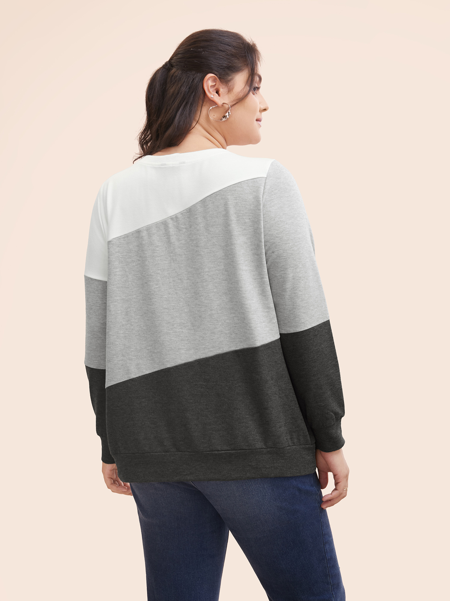 Plus Size Crew Neck Colorblock Contrast Sweatshirt Women DimGray Casual Contrast Round Neck Everyday Sweatshirts BloomChic 14-16/1X 