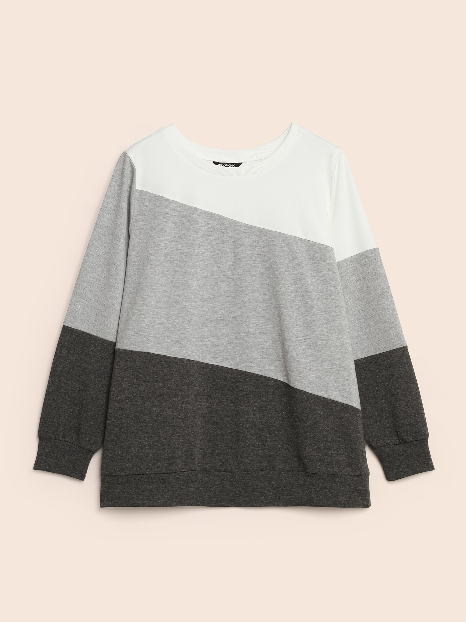 Plus Size Crew Neck Colorblock Contrast Sweatshirt Women DimGray Casual Contrast Round Neck Everyday Sweatshirts BloomChic 14-16/1X 