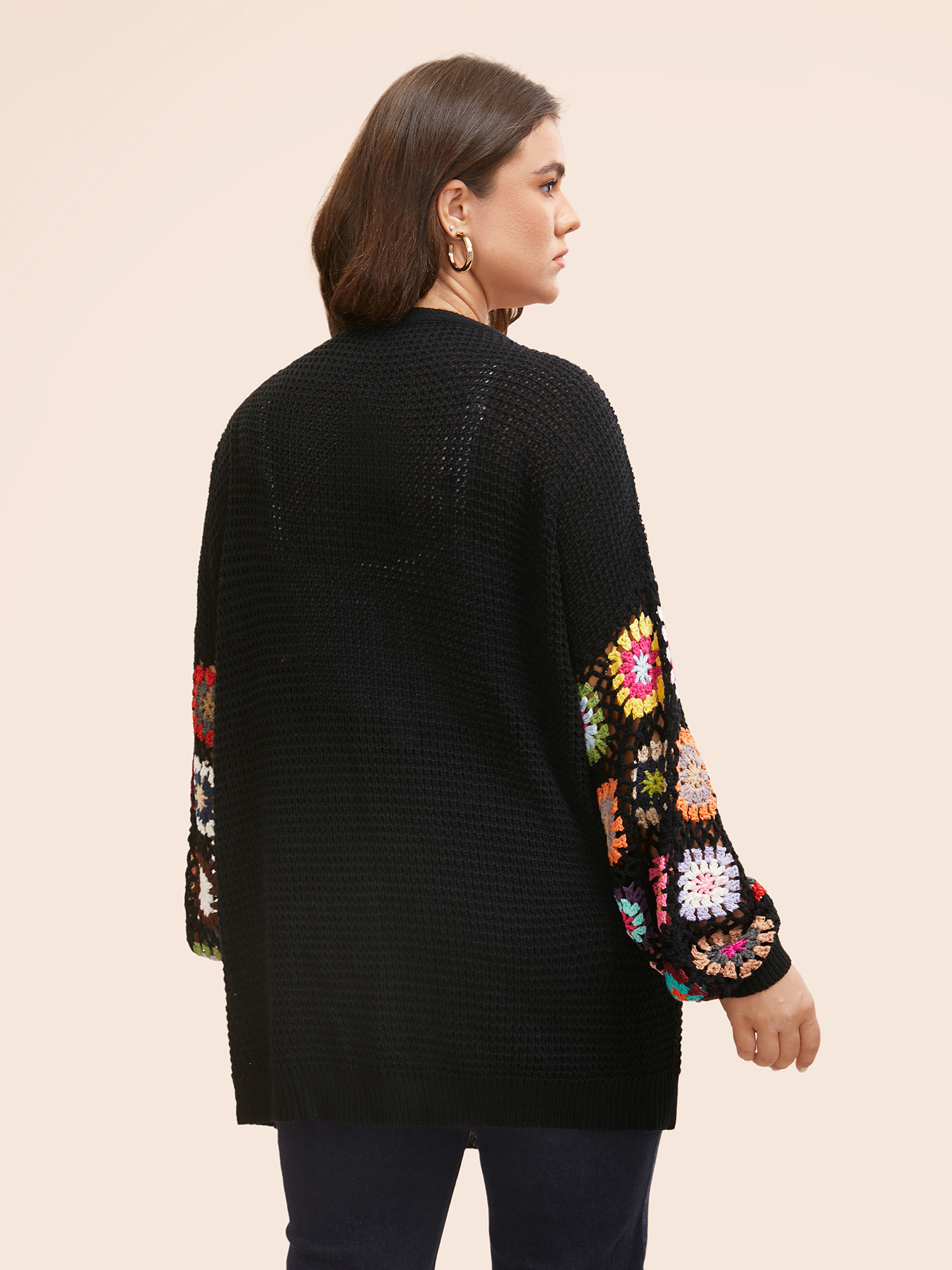 

Plus Size Crochet Floral Drop Shoulder Cut Out Cardigan Black Women Resort Loose Long Sleeve Vacation Cardigans BloomChic