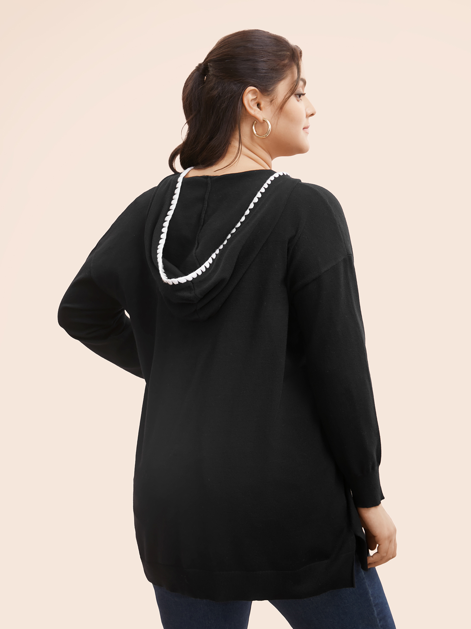 Plus Size Supersoft Essentials Contrast Trim Hooded Cardigan Black Women Casual Loose Long Sleeve Everyday Cardigans BloomChic 18-20/2X 