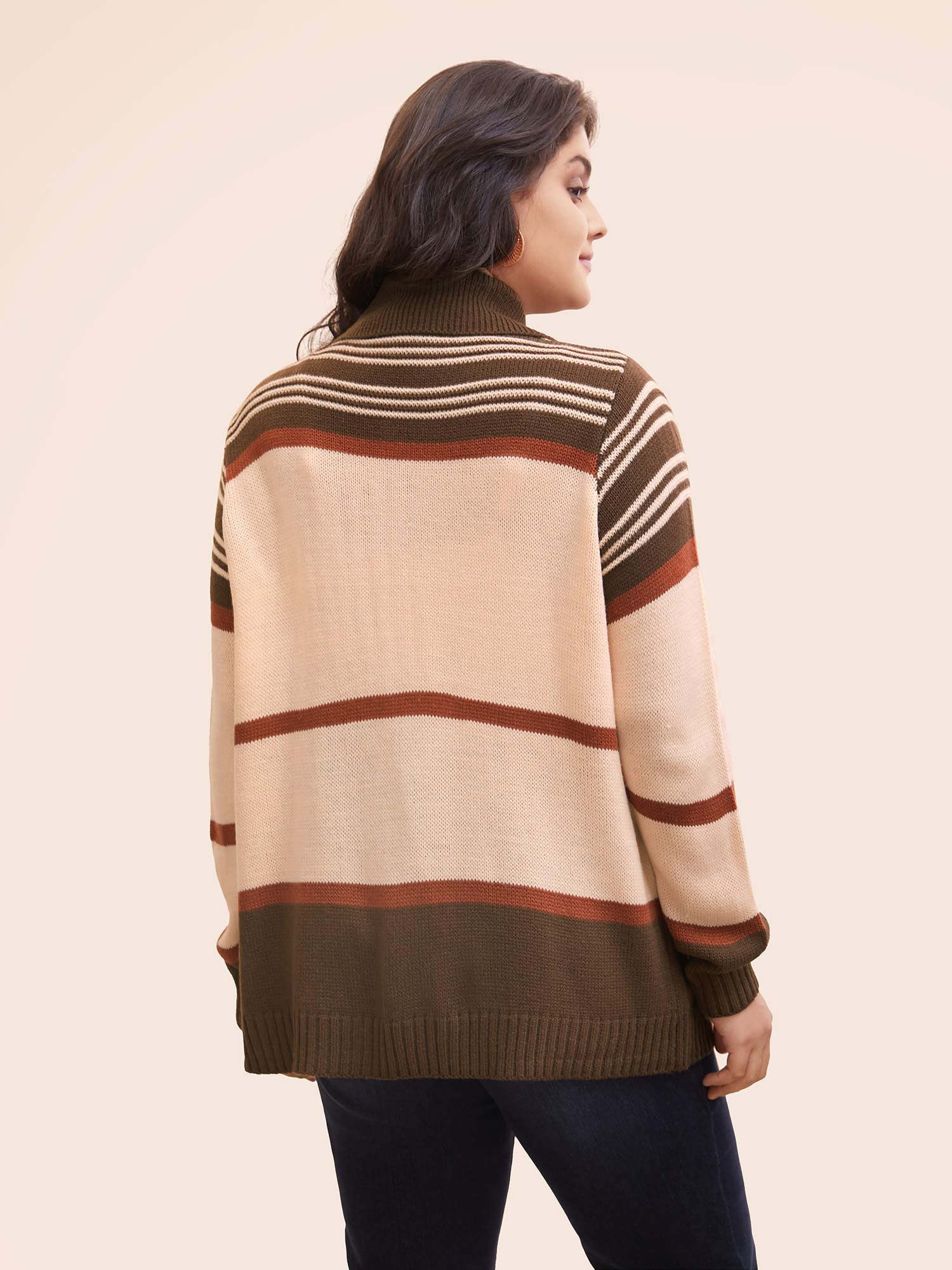 Plus Size Geometric Pattern Collared Front Button Cardigan Multicolor Women Casual Loose Long Sleeve Everyday Cardigans BloomChic 26/4X 