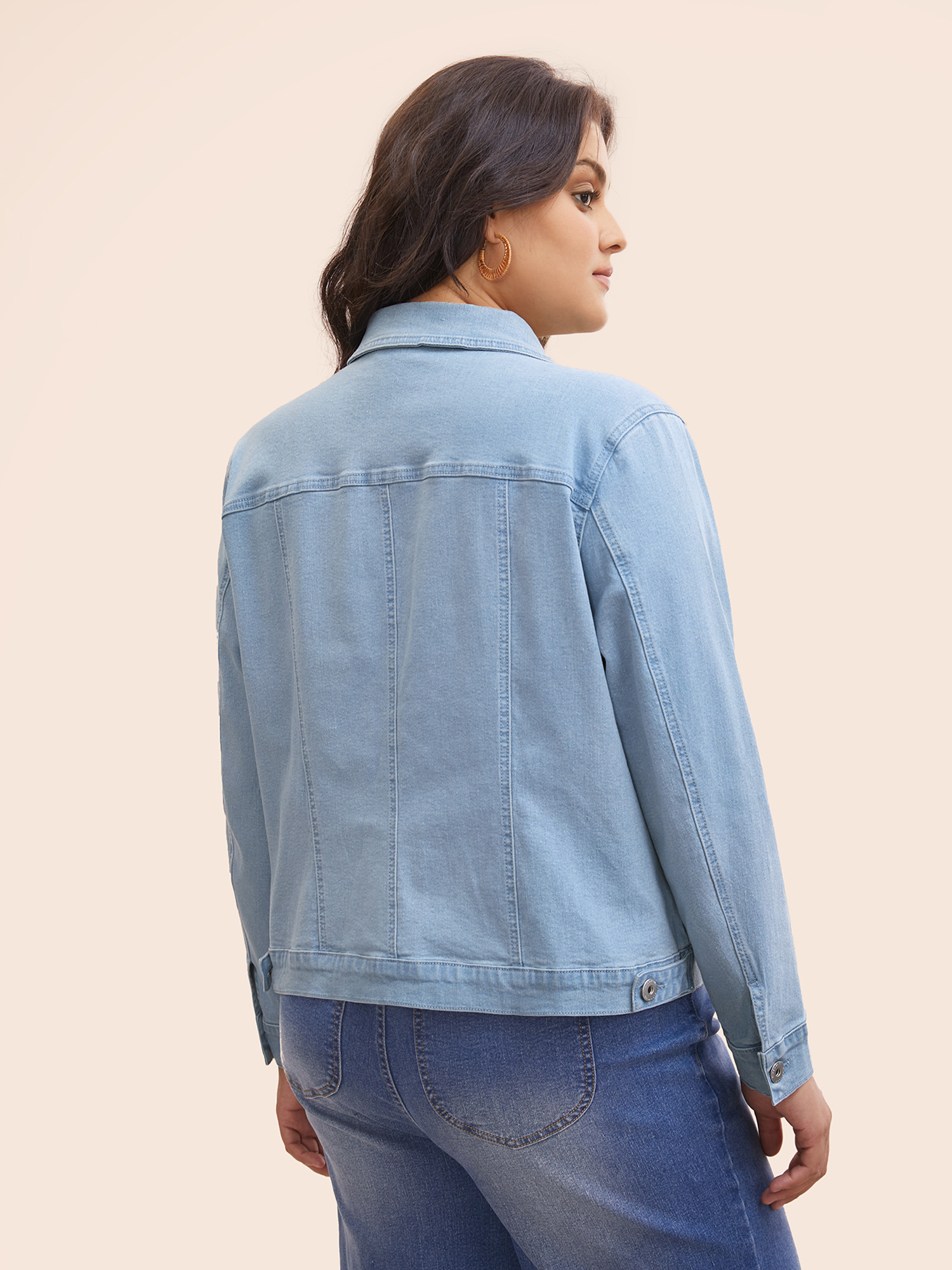 

Women Stretch Denim Hourglass-Fit Jacket Denimblue Plus Size Button Everyday Casual Denim Jackets BloomChic