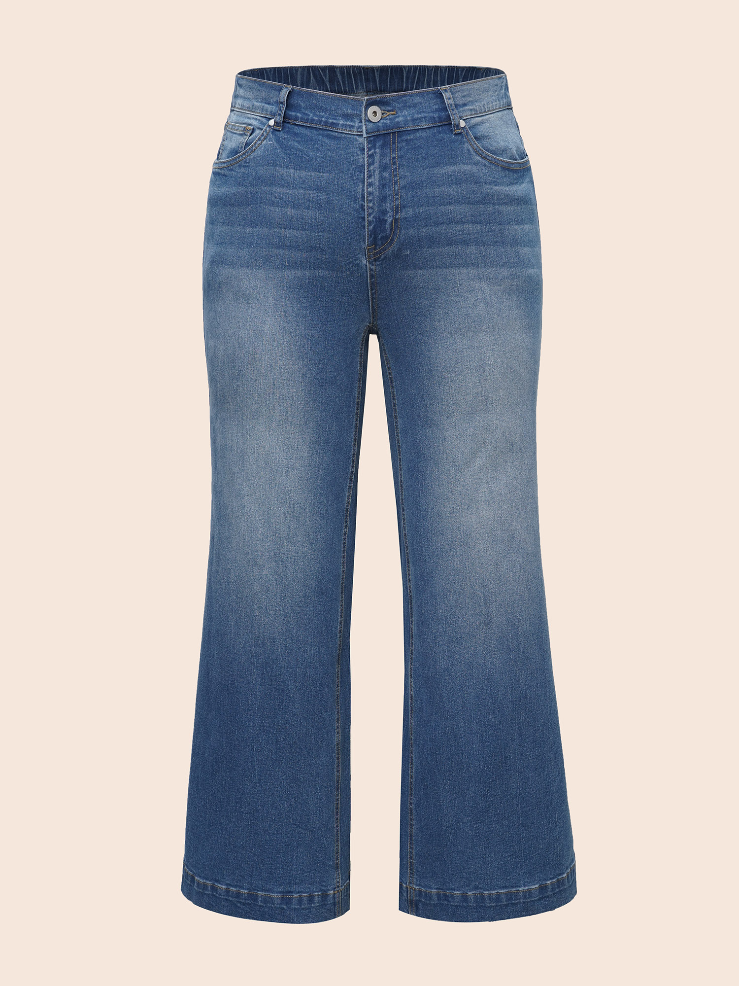 Plus Size Stretch Denim Wide Leg Cut Jeans Women Denimblue Casual Button Medium stretch Slanted pocket Jeans BloomChic 24/3X 