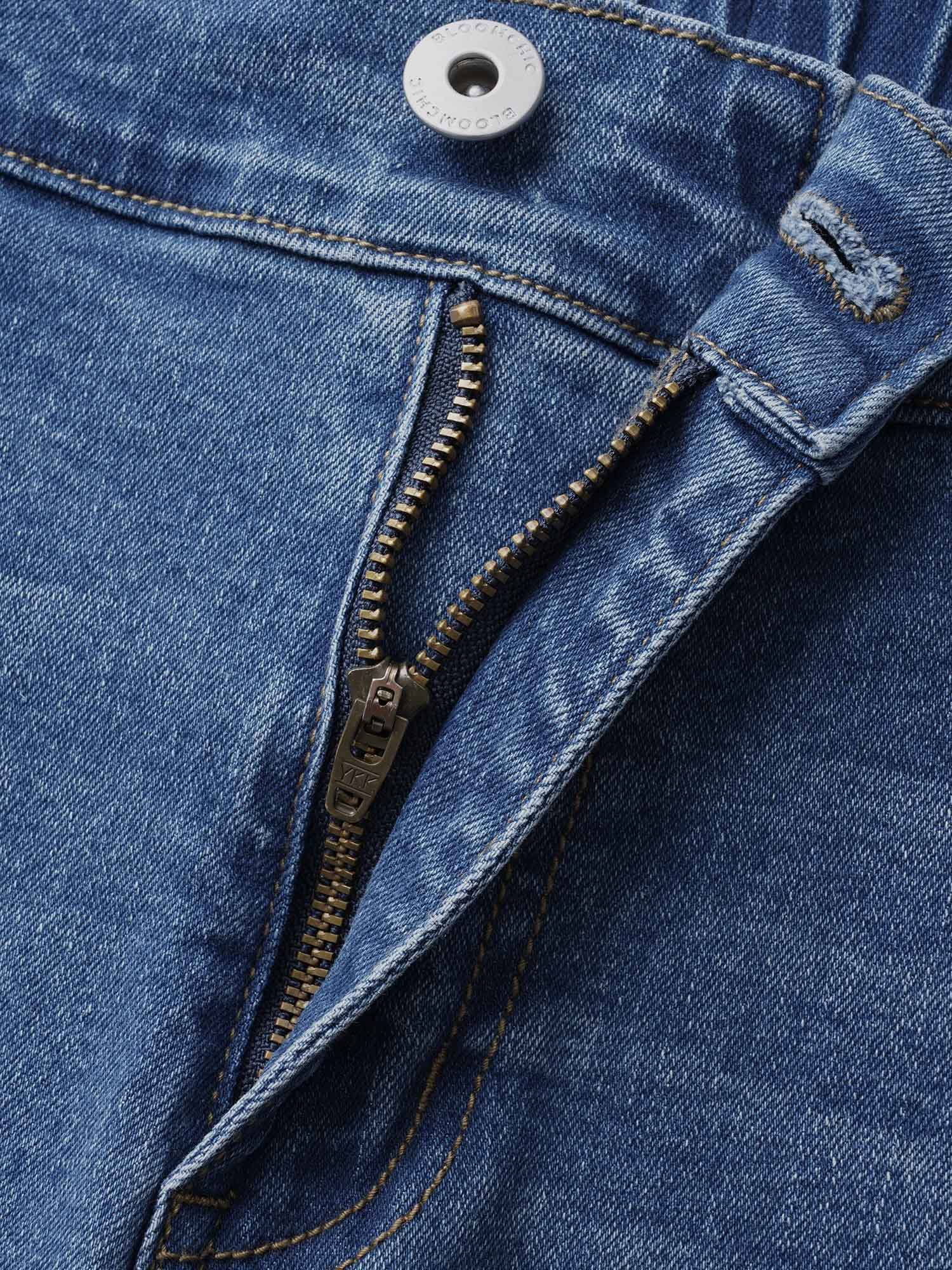 Plus Size Stretch Denim Wide Leg Cut Jeans Women Denimblue Casual Button Medium stretch Slanted pocket Jeans BloomChic 24/3X 