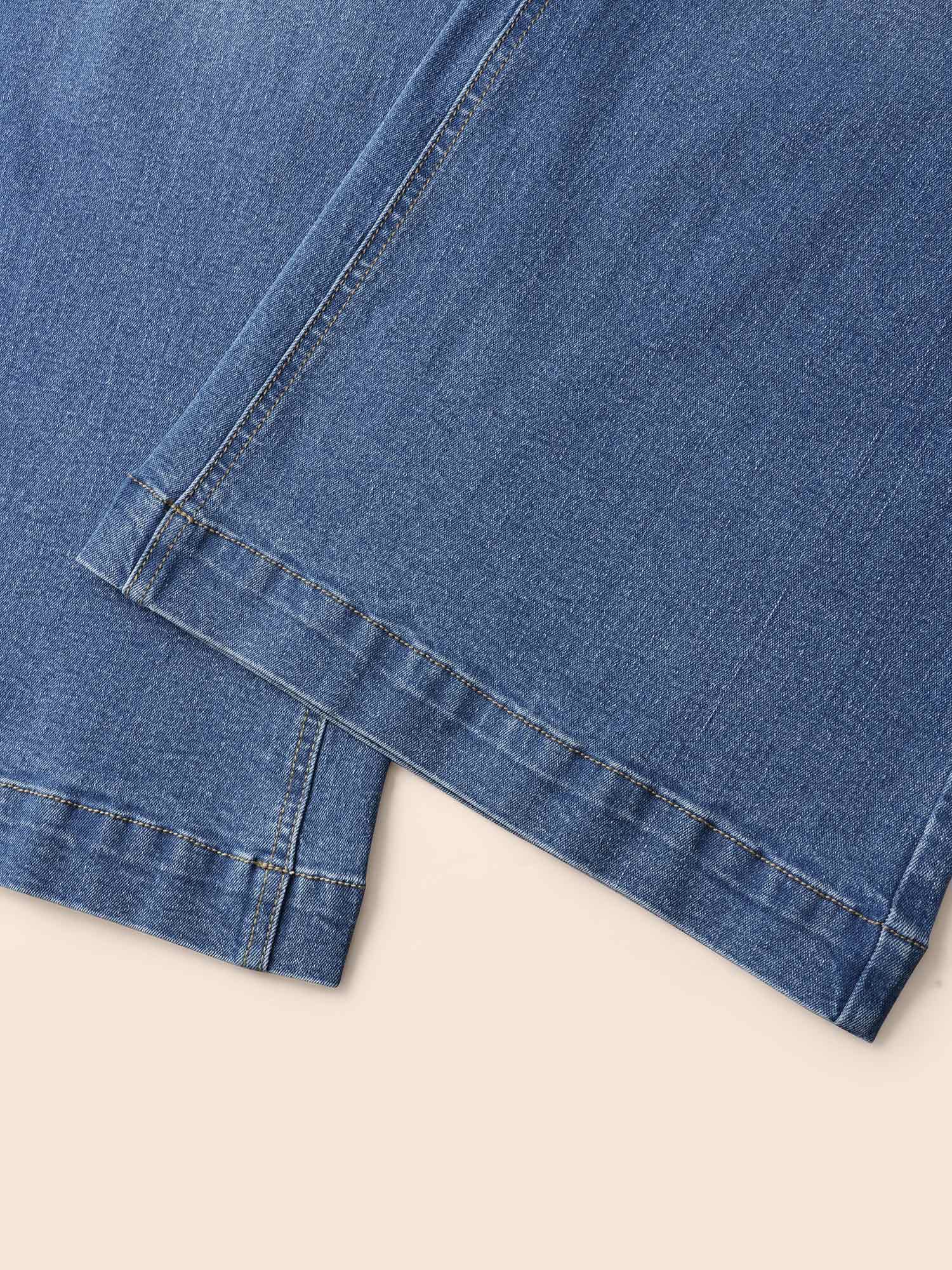 Plus Size Stretch Denim Wide Leg Cut Jeans Women Denimblue Casual Button Medium stretch Slanted pocket Jeans BloomChic 24/3X 