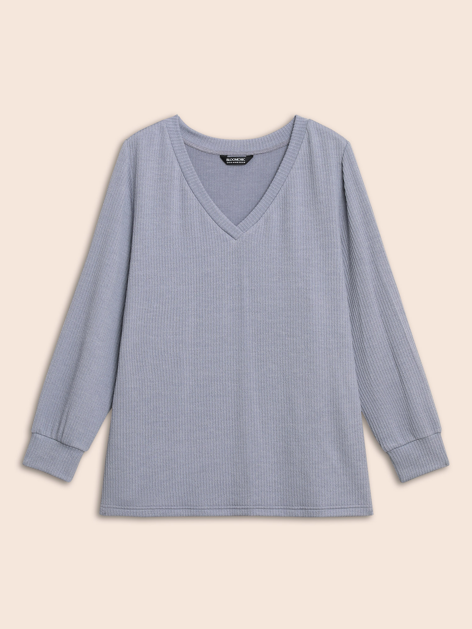 

Plus Size Plain Textured Split Hem T-shirt Mediumgray Women Casual Texture V-neck Everyday T-shirts BloomChic