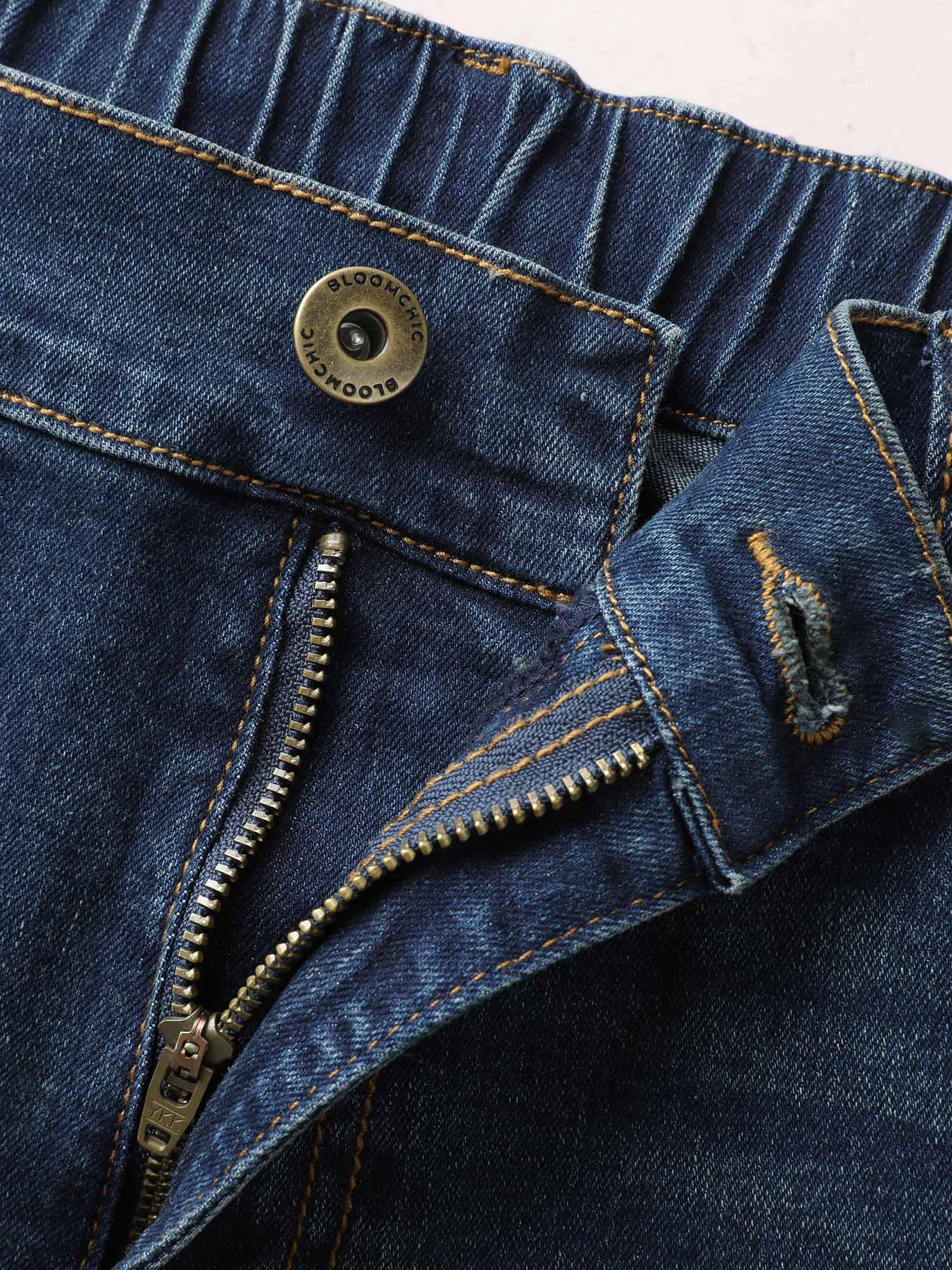 Plus Size Stretch Denim Pocket Distressing Slim-Fit Jeans Women Bluevintage Casual Button Medium stretch Slanted pocket Jeans BloomChic 20/2X 