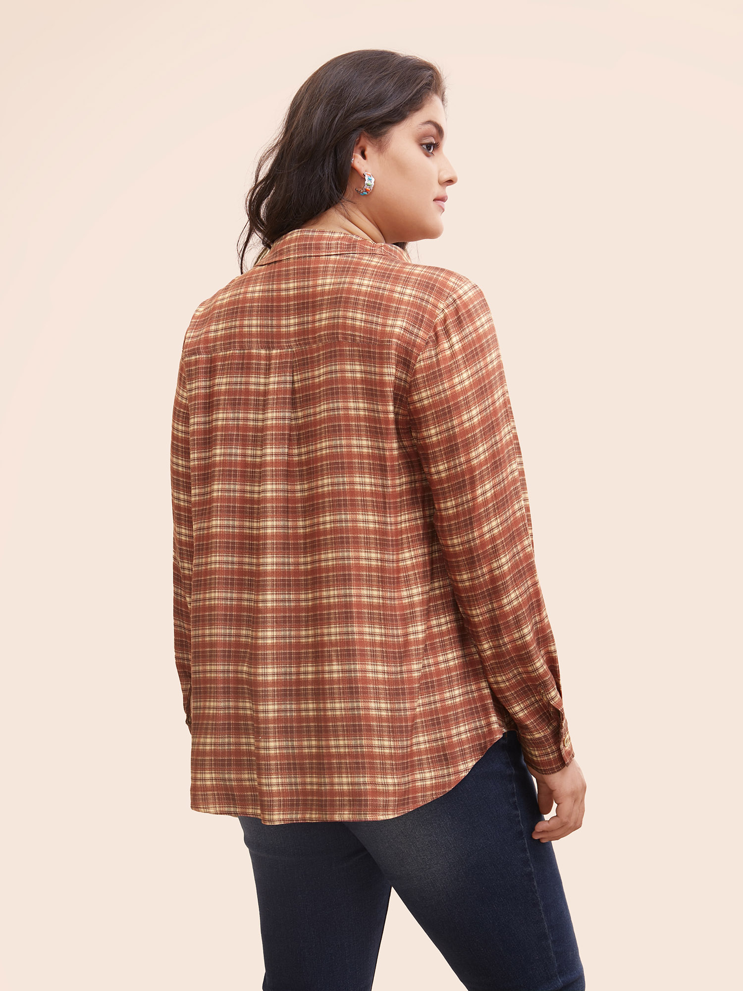 

Plaid Long Sleeves Blouse, Rust