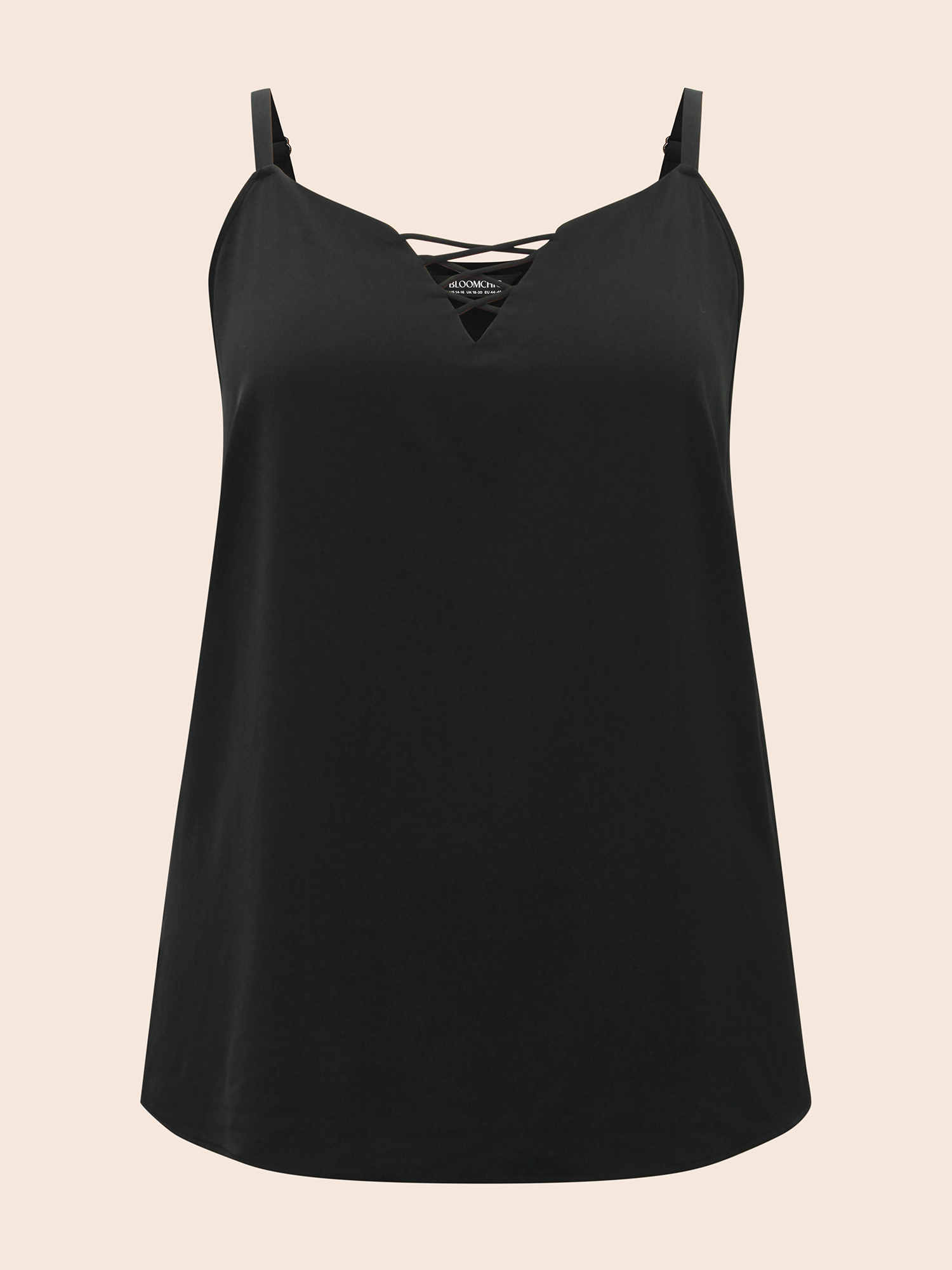 

Plus Size Solid Crisscross Split Hem Cami Top Women Black Elegant Cross straps Notched collar Everyday Tank Tops Camis BloomChic