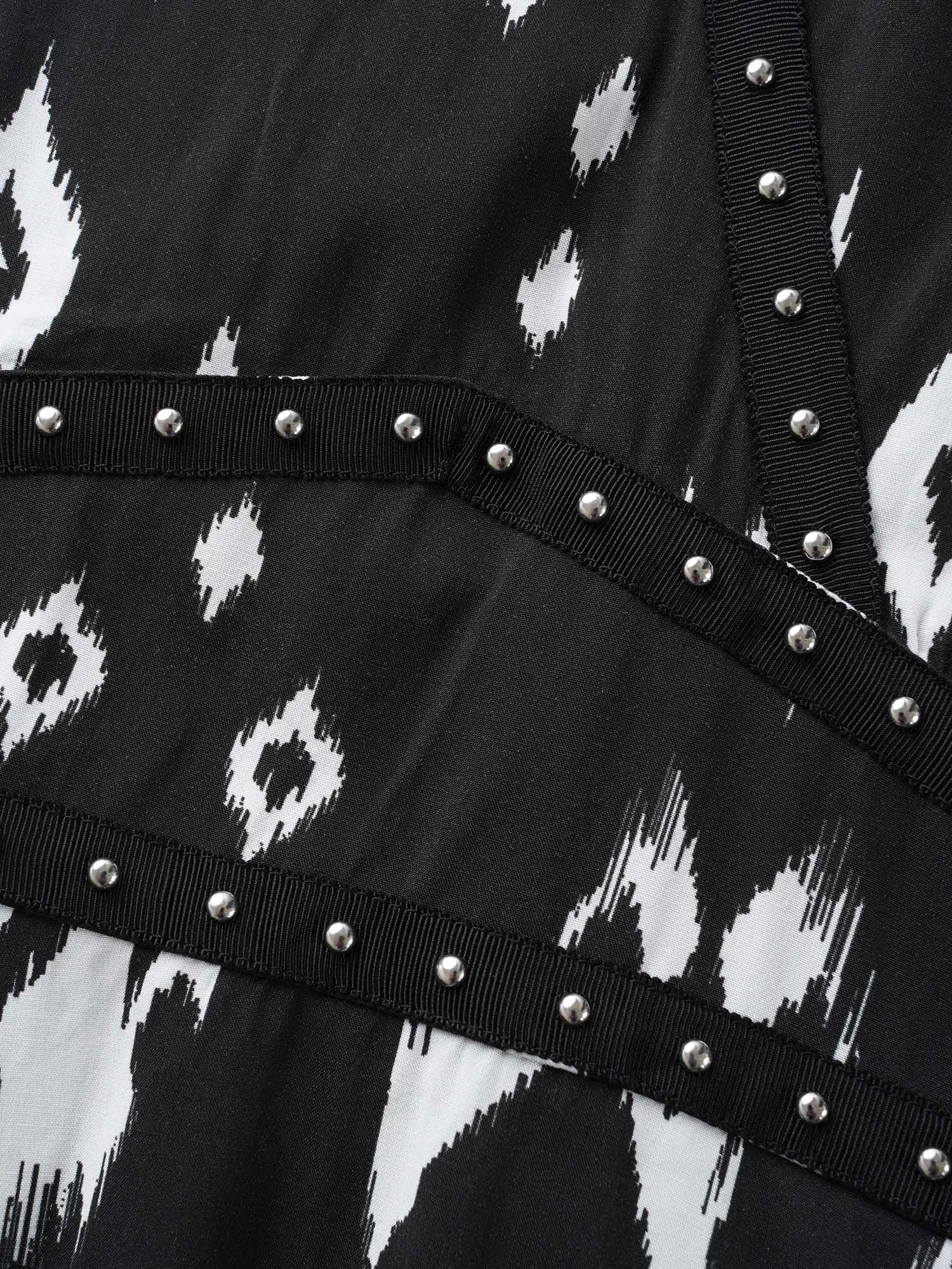 Plus Size Abstract Studded Woven Maxi Dress Black Women Resort Beaded Overlap Collar Long Sleeve Curvy BloomChic 12/L 