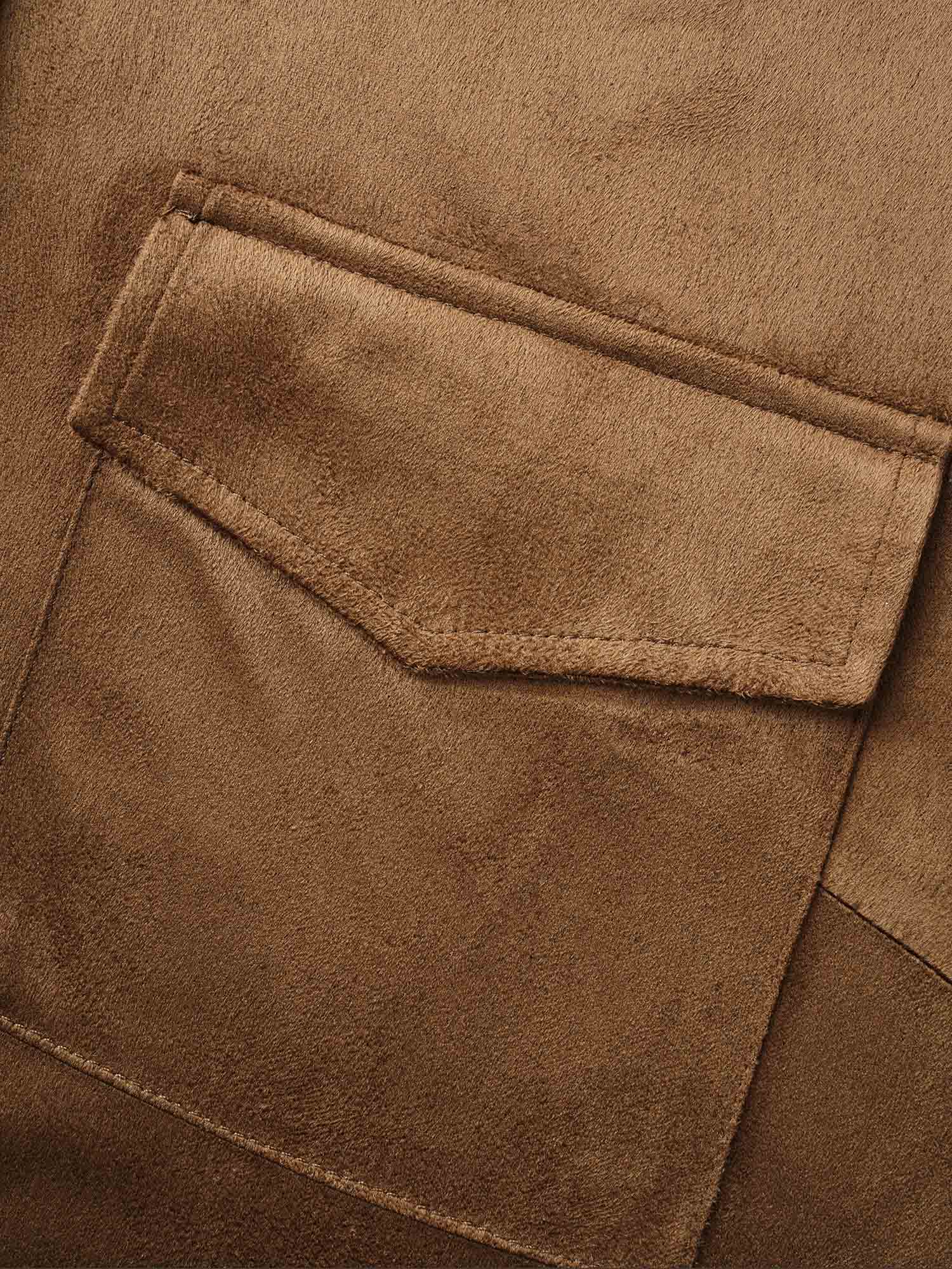 Plus Size Browncoffeecolor Stretchy Suede Pockets Slim-Fit Blouse Women Elegant Long Sleeve Shirt collar Everyday Blouses BloomChic 10/M 