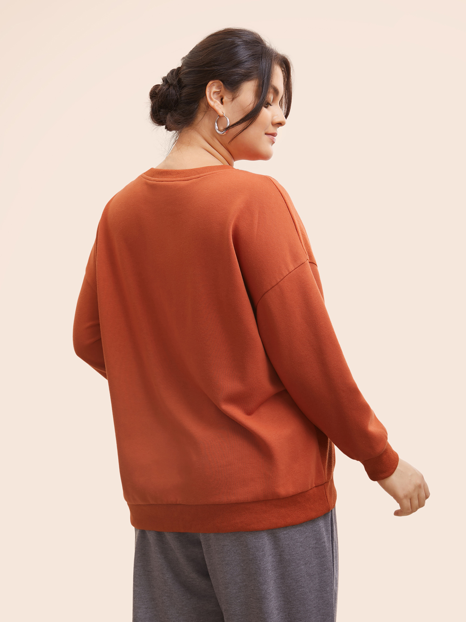 

Plus Size Round Neck Patchwork Drop Shoulder Sweatshirt Women Rust Casual Patchwork Round Neck Everyday Sweatshirts BloomChic