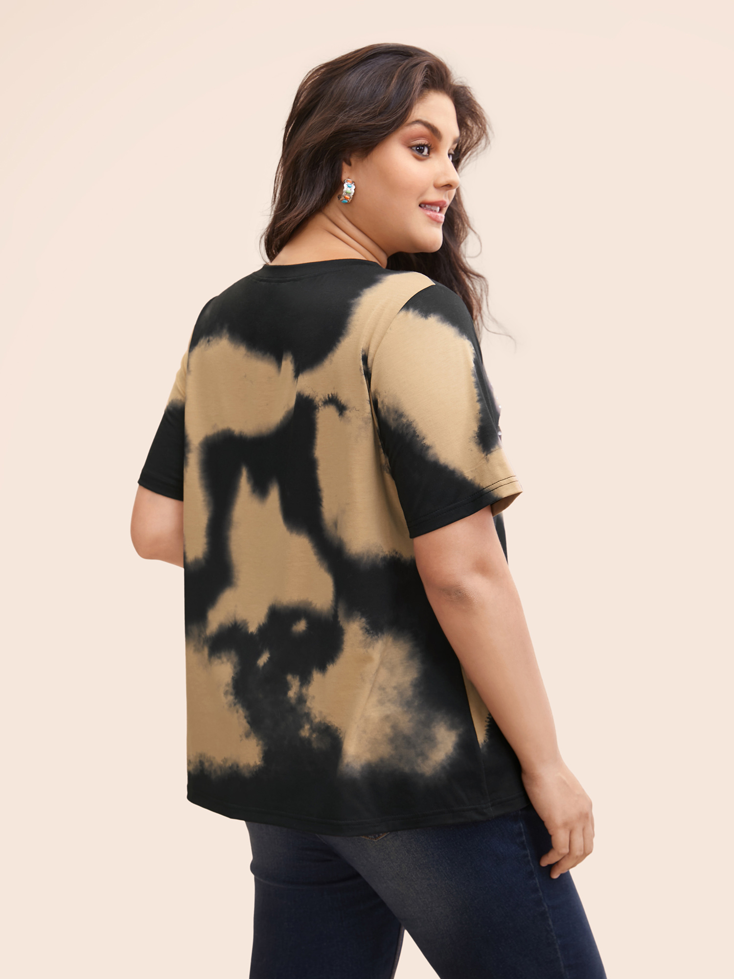 

Plus Size Tie Dye Wild Logo T-shirt LightBrown Women Casual Rhinestone detailing Positive slogan Round Neck Everyday T-shirts BloomChic