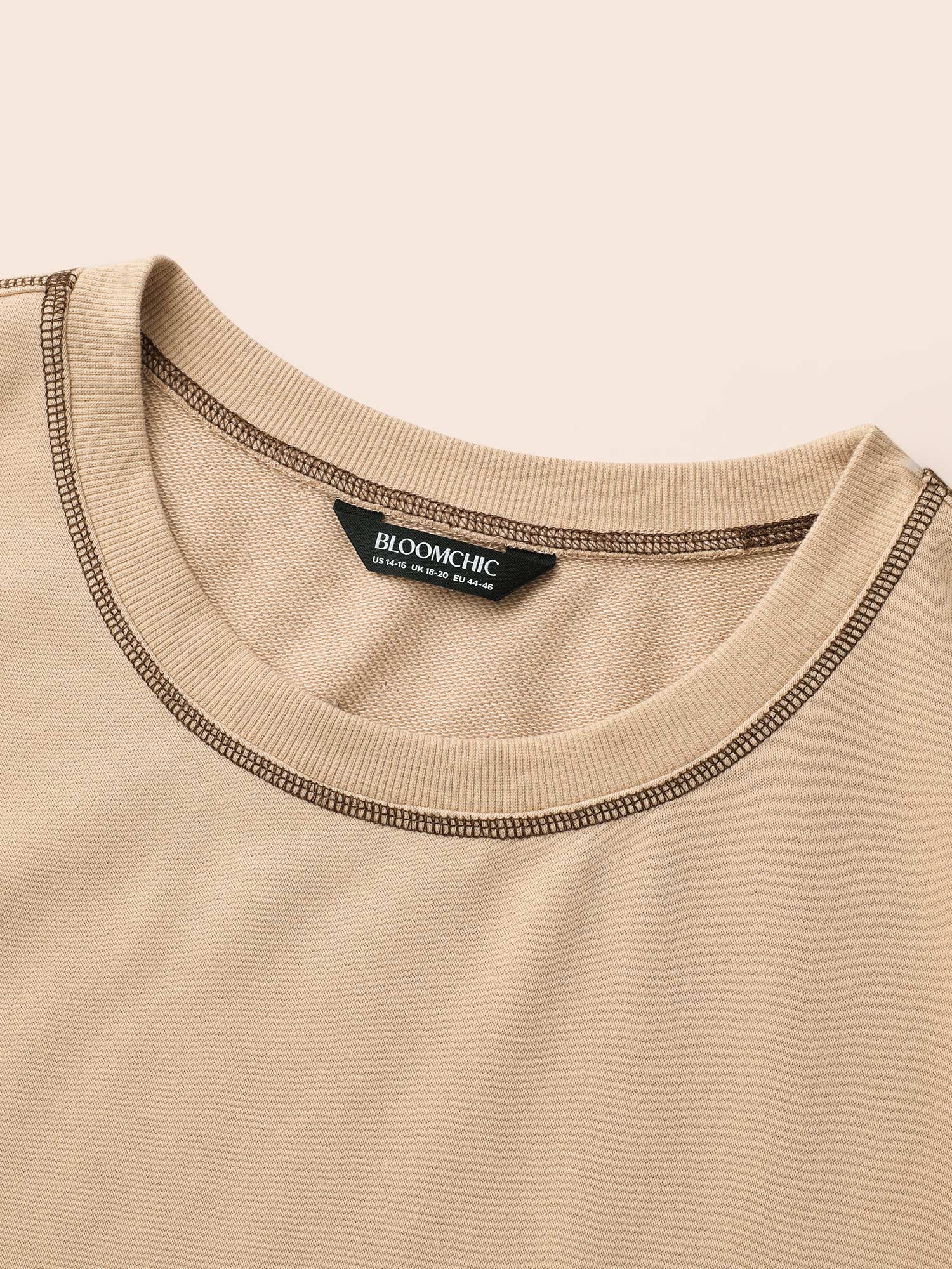 Plus Size Round Neck Topstitching Patchwork Sweatshirt Women Champagne Casual Topstitching Round Neck Everyday Sweatshirts BloomChic 28/5X 