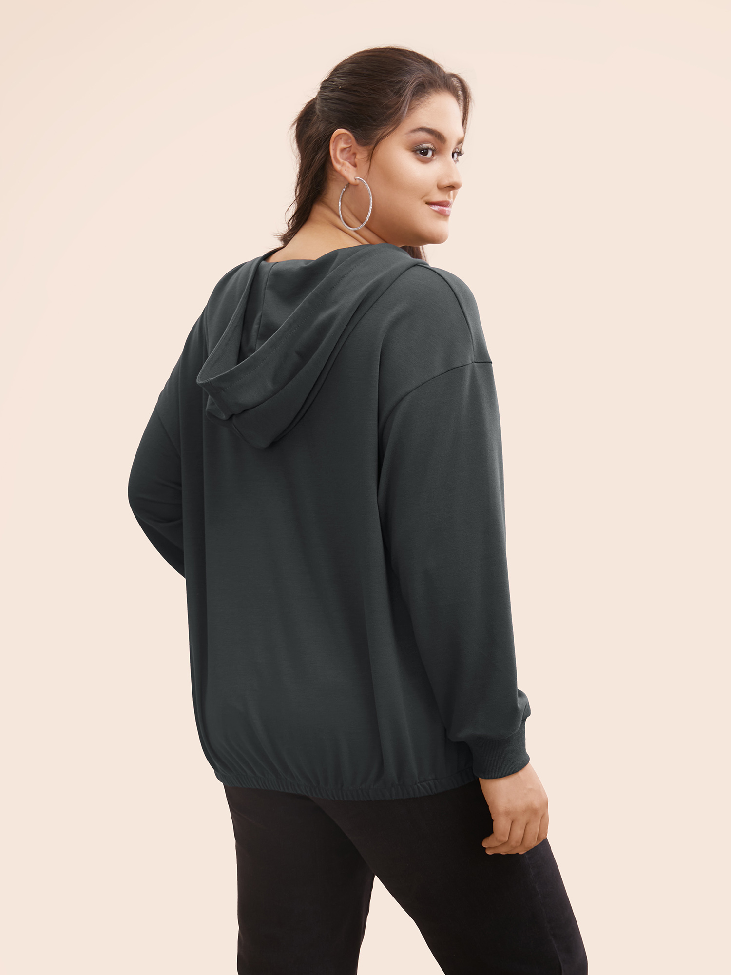 Plus Size Half Zip Hooded Pocket Sweatshirt Women DimGray Casual Patchwork Hooded Everyday Sweatshirts BloomChic 30/6X 